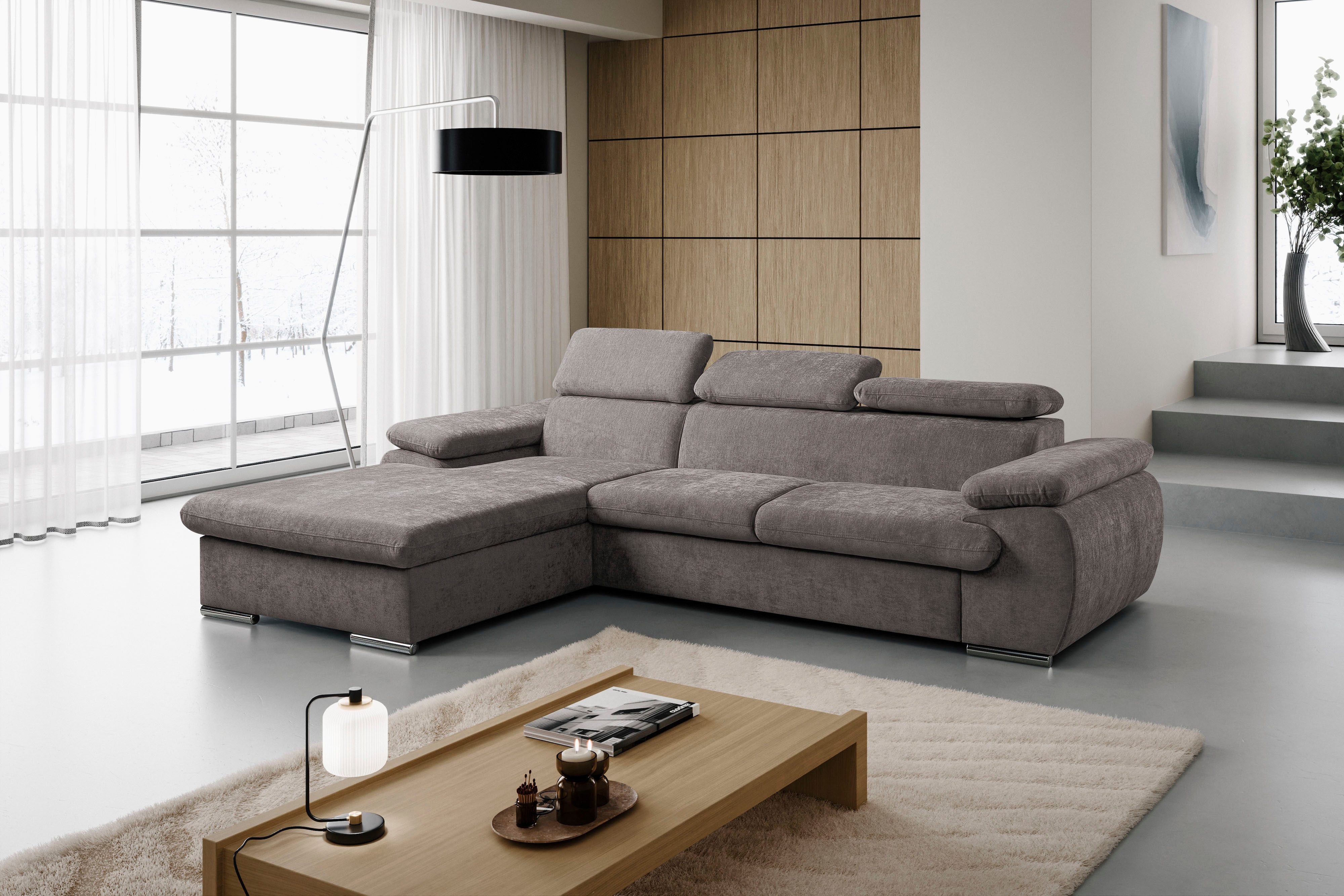 WERK2 Ecksofa Cosmo 282 x 192 cm modern & bequem, Multifunktionen, Bettfunktion, Chenille, L-Form, XXL, Schlaffunktion, Bettkasten