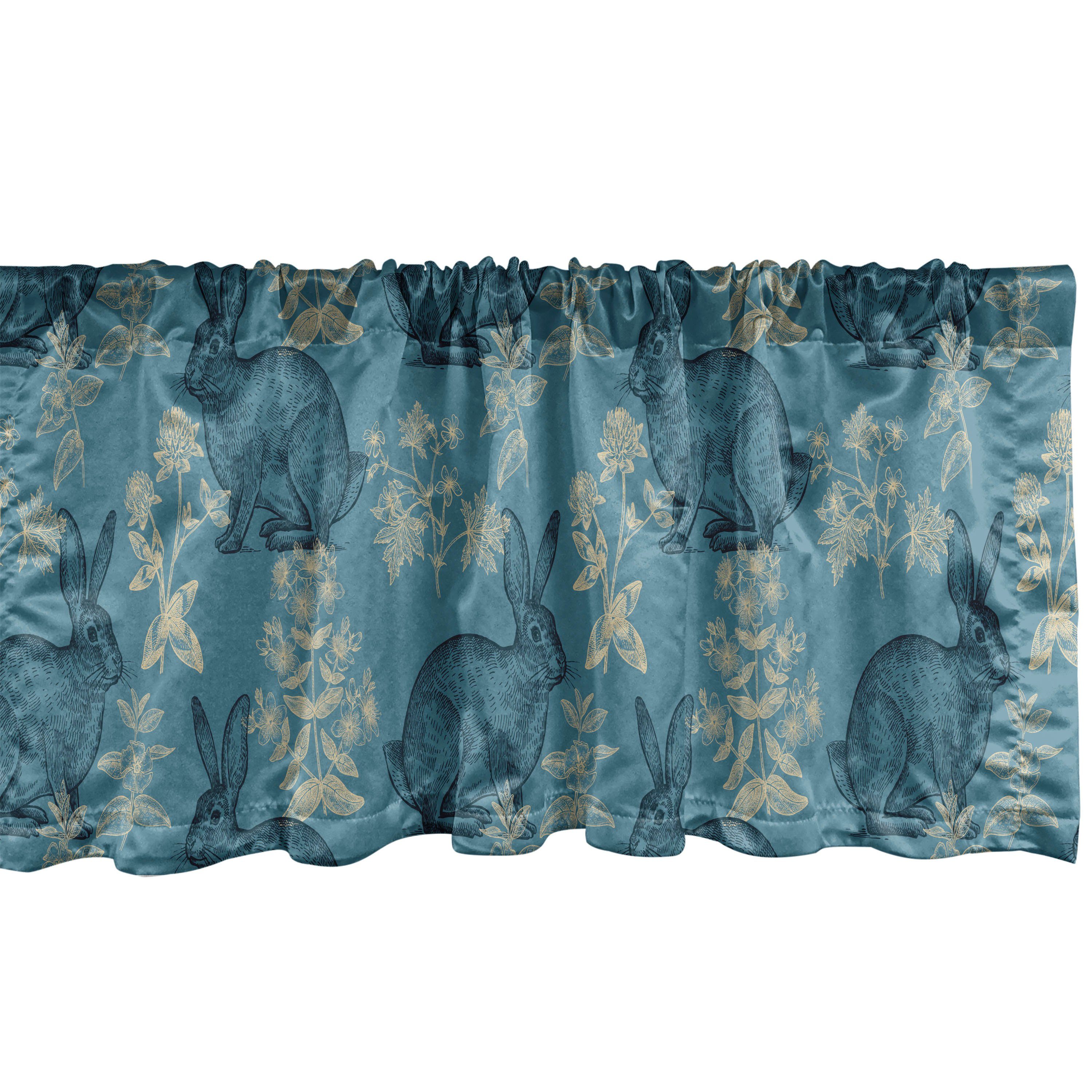 Scheibengardine Vorhang Volant für Küche Schlafzimmer Dekor mit Stangentasche, Abakuhaus, Microfaser, Natur Kaninchen und Blumen-Muster
