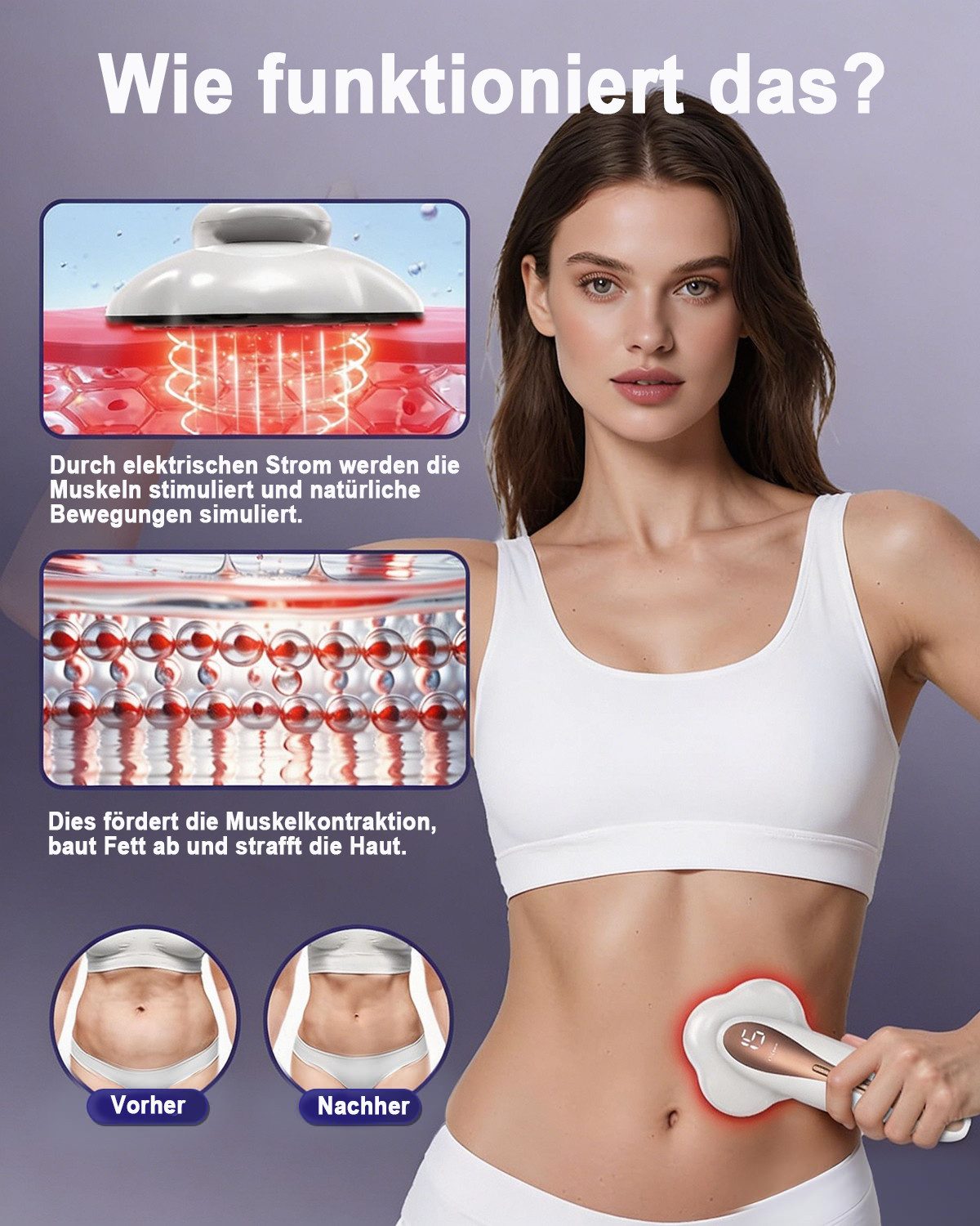 TUWENA Massagegerät Cellulite Massagegerät, Lymphdrainagegerät mit Heizfunktion, 3 Modi, 15 Intensitätsstufen, kabellos, hautstraffend, Ganzkörpereinsatz,mobil