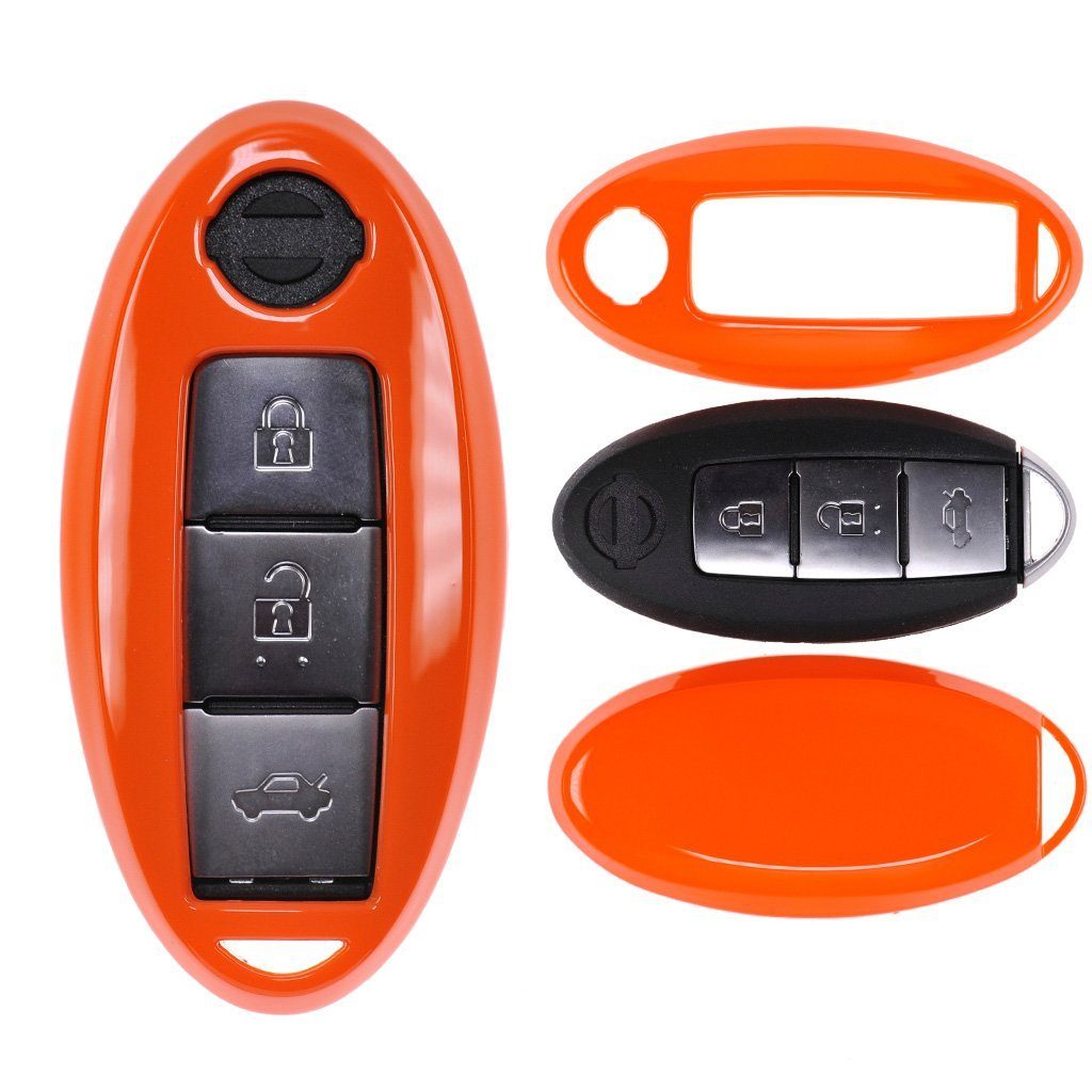 mt-key Schlüsseltasche Autoschlüssel Hardcover Schutzhülle Orange, Nissan Qashqai Juke Micra Pulsar X-Trail Evalia Navra KEYLESS