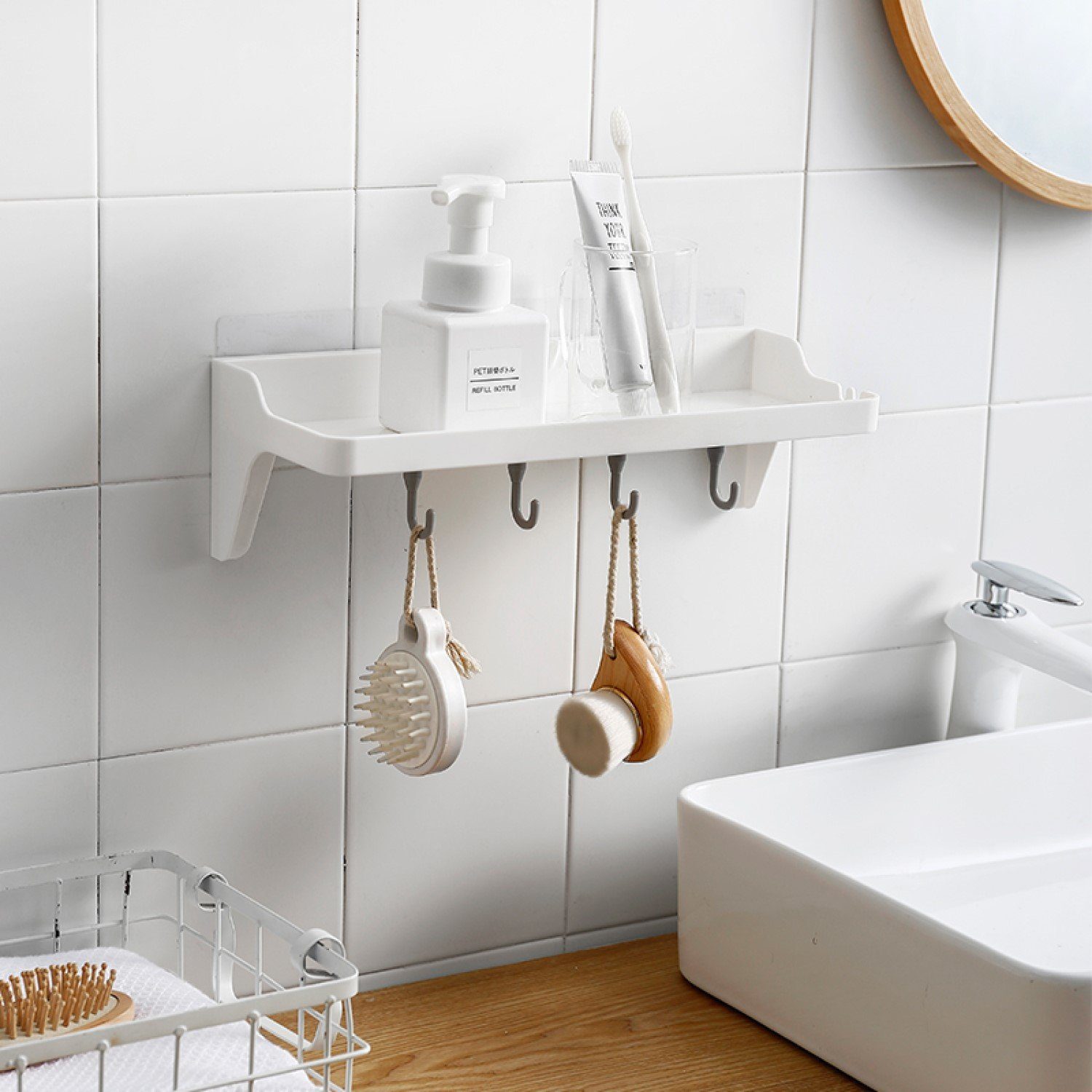 Duschablage für Duschstange Ohne Bohren Badezimmer Dusche Ablage Verstellbar 