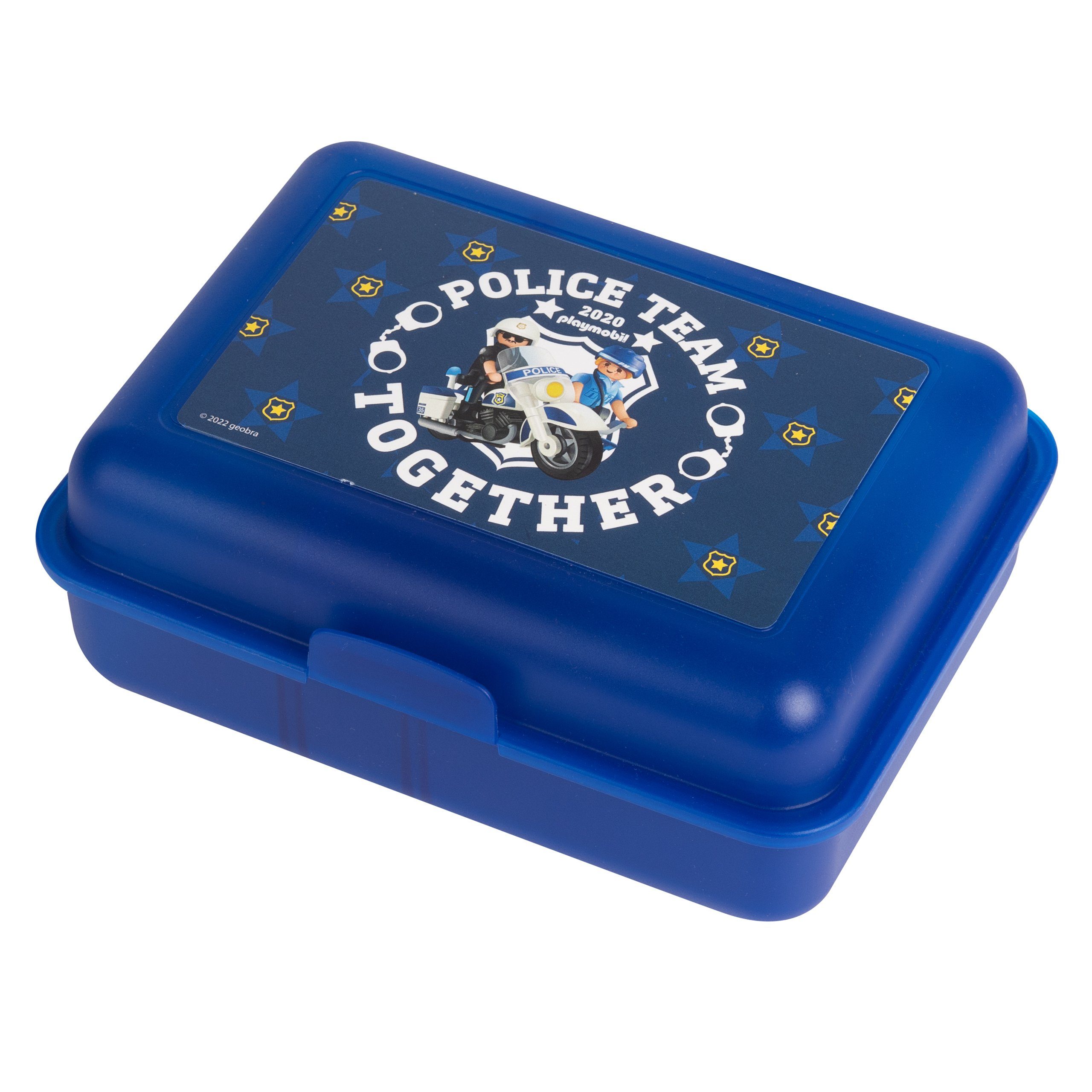Lunchbox Playmobil (PP) Trennwand Brotdose Action Blau, Lunchbox Polizei mit Kunststoff - United City Labels®