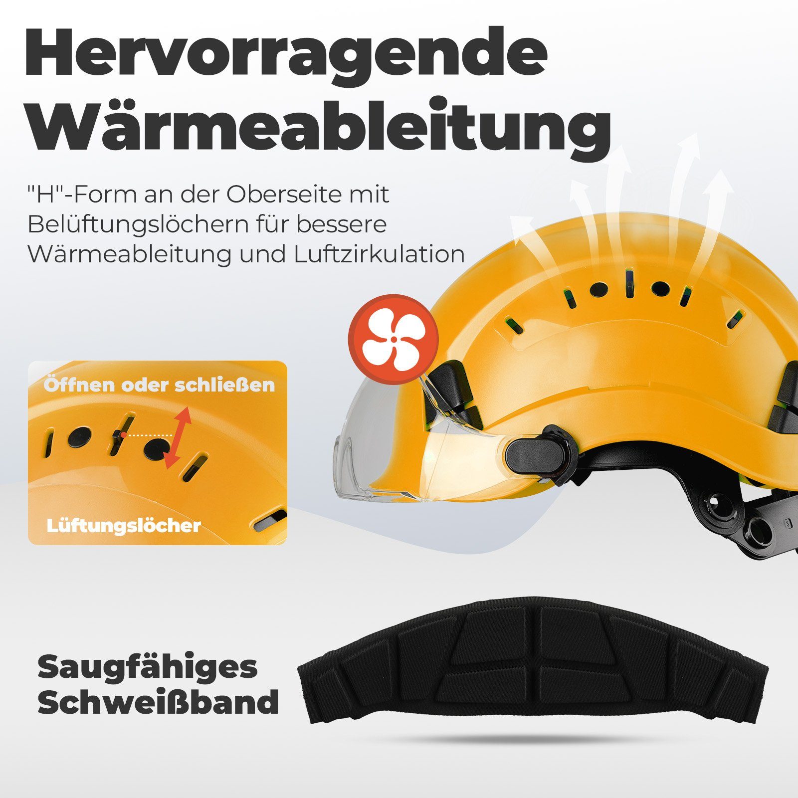 Mustbau Schutzhelm EN397, Arbeitshelm Mit Ohrschutz und Schutzbrille Set, ABS, 53- 63cm verstellbar