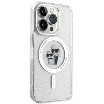KARL LAGERFELD Handyhülle Case iPhone 15 Pro MagSafe Katze Glitter transparent 6,1 Zoll, Kantenschutz