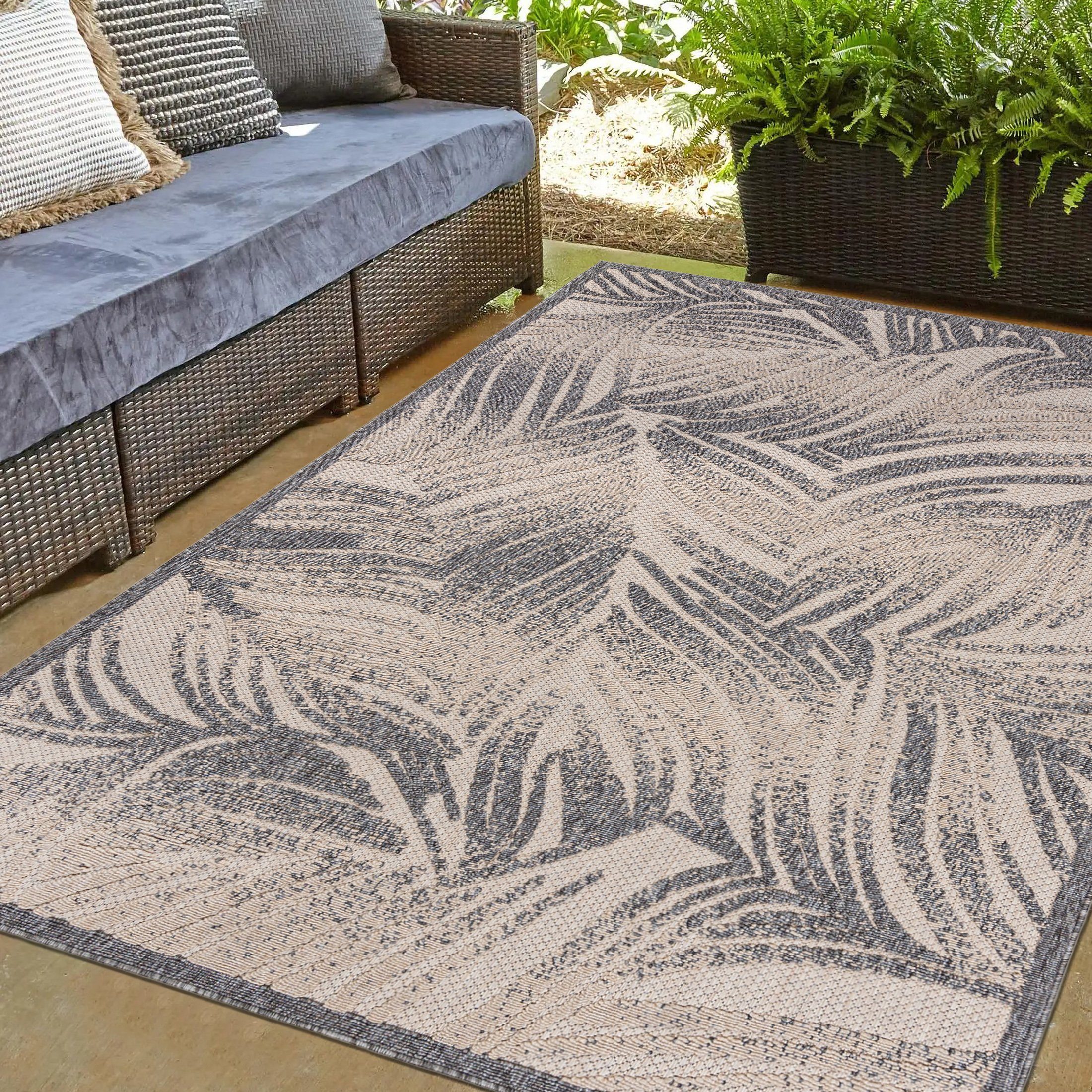 Mazovia Outdoorteppich In- & Outdoor Teppich Wetterfest & UV-beständig Balkon - Grau Beige, 60 x 100 cm, Höhe 6 mm, Kurzflor, Weich, Pflegeleicht, Flachgewebe