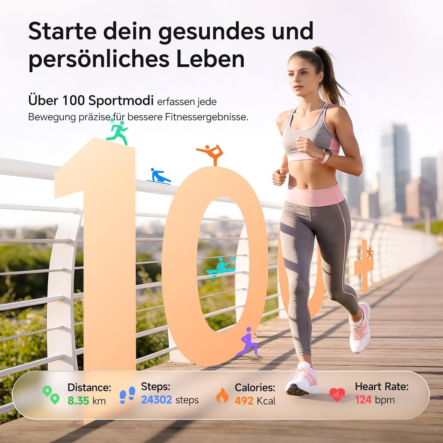 Forrlite 2026 Neues Smartwatch Damen Herren mit Telefonfunktion, Smartwatch (38mm cm/1.19 Zoll) Spar-Set, 4-tlg., Anrufe, Schrittzähler, Puls, Blutdruck, Stress – Bild 5 von 5