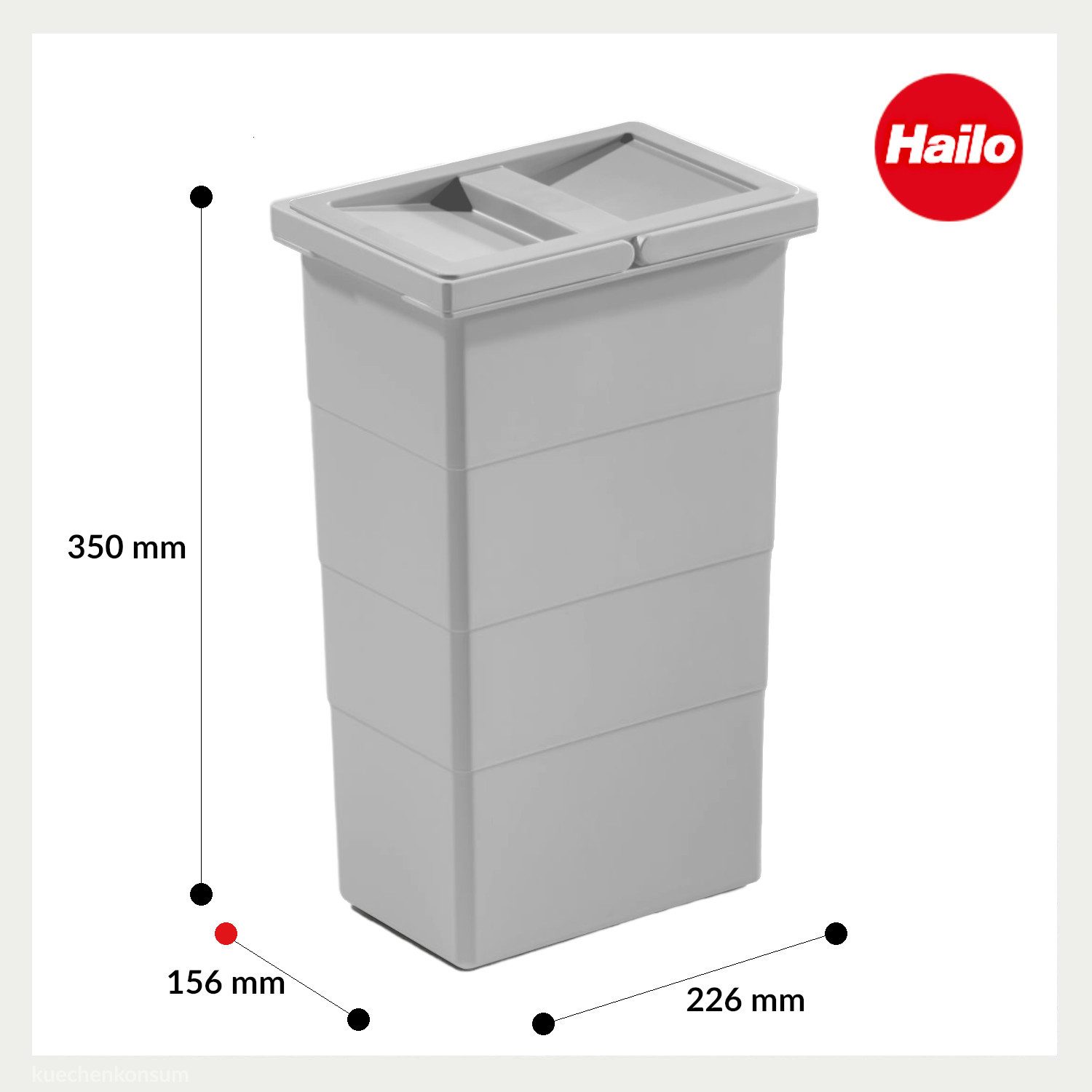 Hailo Einbaumülleimer Hailo Inneneimer 1075969 mit Deckel 10 L 226x156x350 mm 2 Henkel
