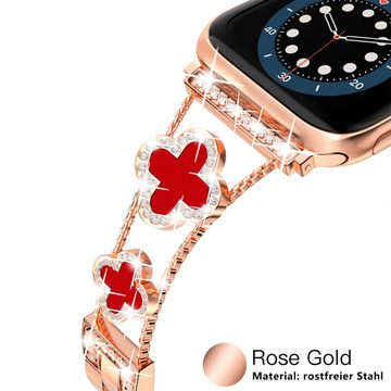 Diida Smartwatch-Armband Watch Band, Uhrenarmband, Band für Apple Watch, Roségold+Rot, für iWatch, Uhrenarmband Serie 1,2,3,4,5,6,7,8, Armband