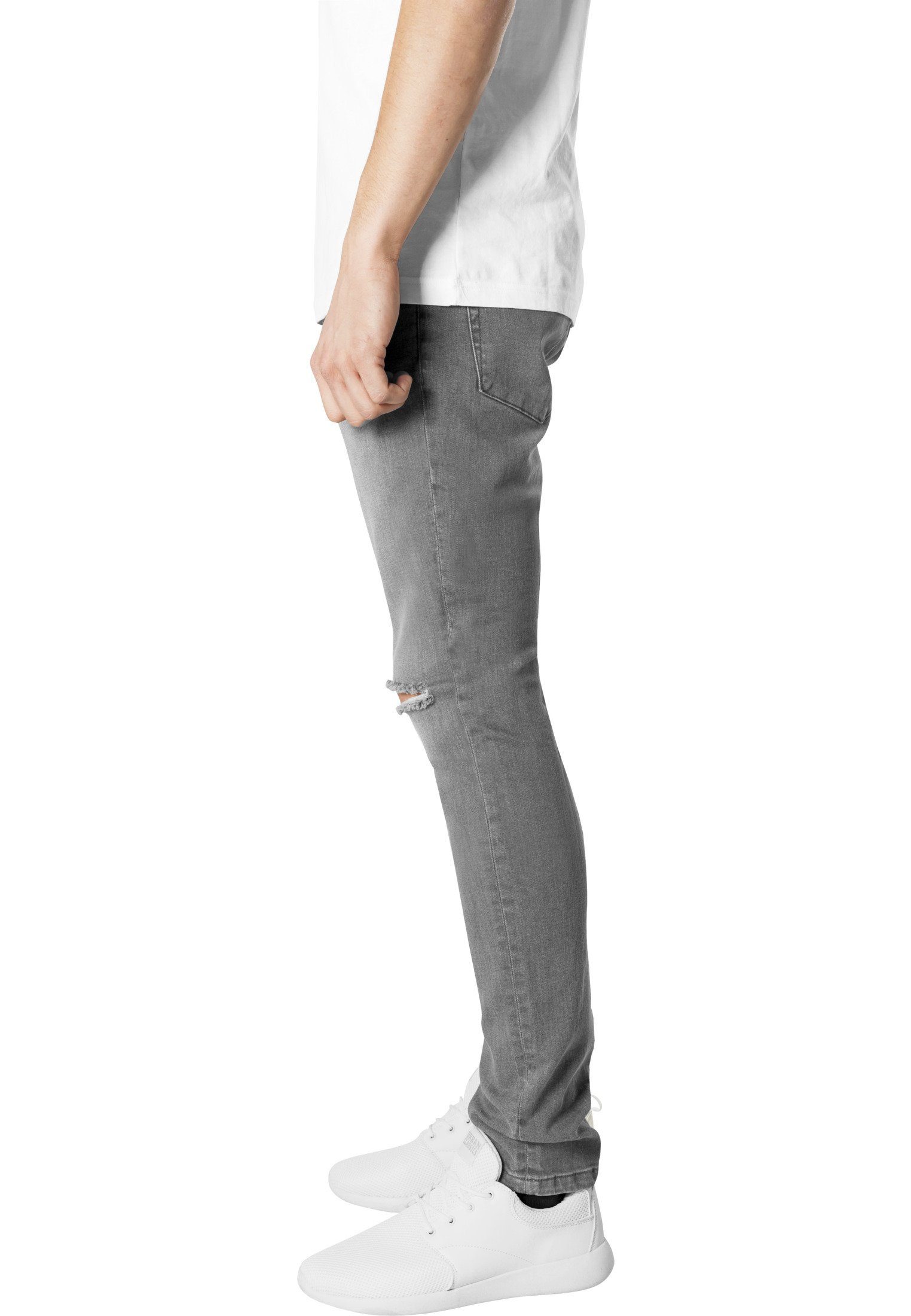 Jeans Cut Knee Bequeme Herren URBAN Pants Slim (1-tlg) grey Fit CLASSICS Denim