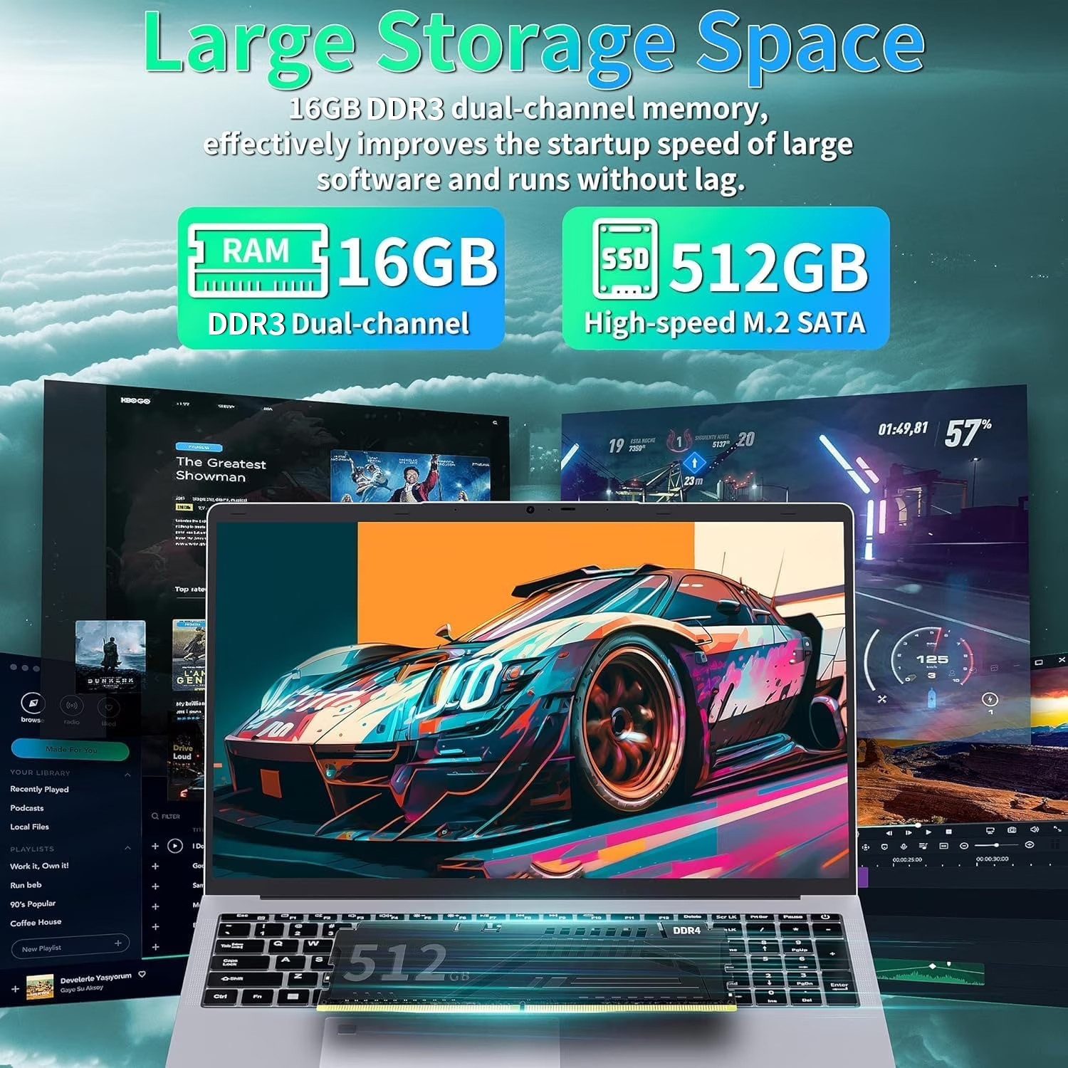 Rumtuk 17,3-Zoll-Laptop für Arbeit und Studium, FHD-IPS-Display Notebook (Pentium 6500Y, 16 GB, 512 GB SSD, Fingerabdrucksensor, WLAN/USB 3.0/Bluetooth/HDMI)