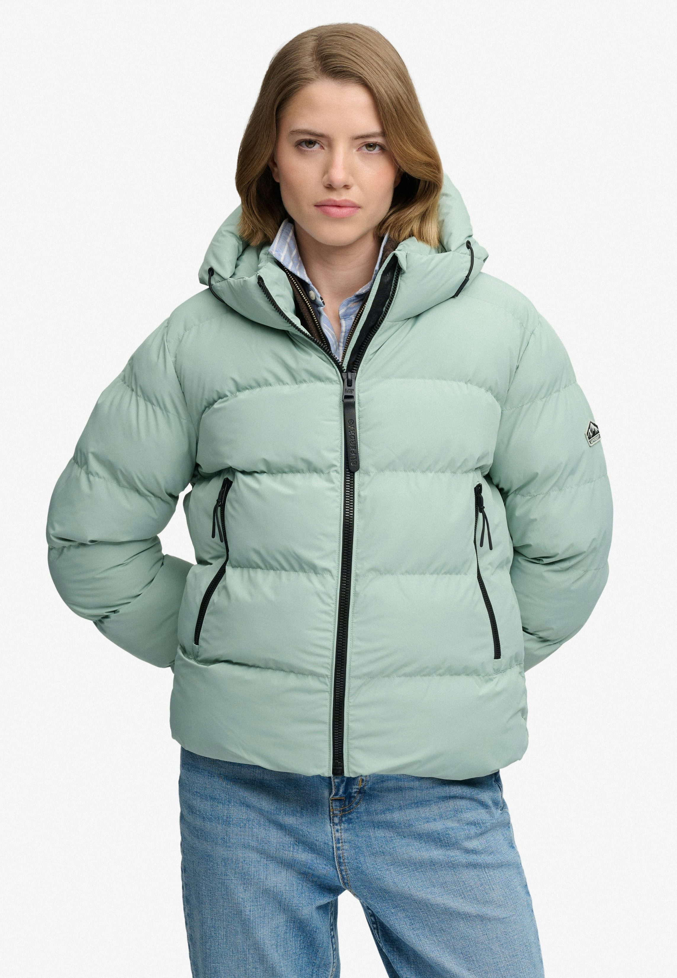 Superdry Steppjacke HOODED SPORTS PUFFER JACKET Kunstfaser, relaxed fit
