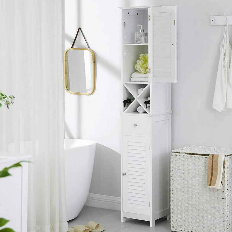 VASAGLE Badkommode »Badezimmerschrank«, 170 x 32 x 30 cm, mit 2 Lamellentüren, herausnehmbares X-förmiges Regal