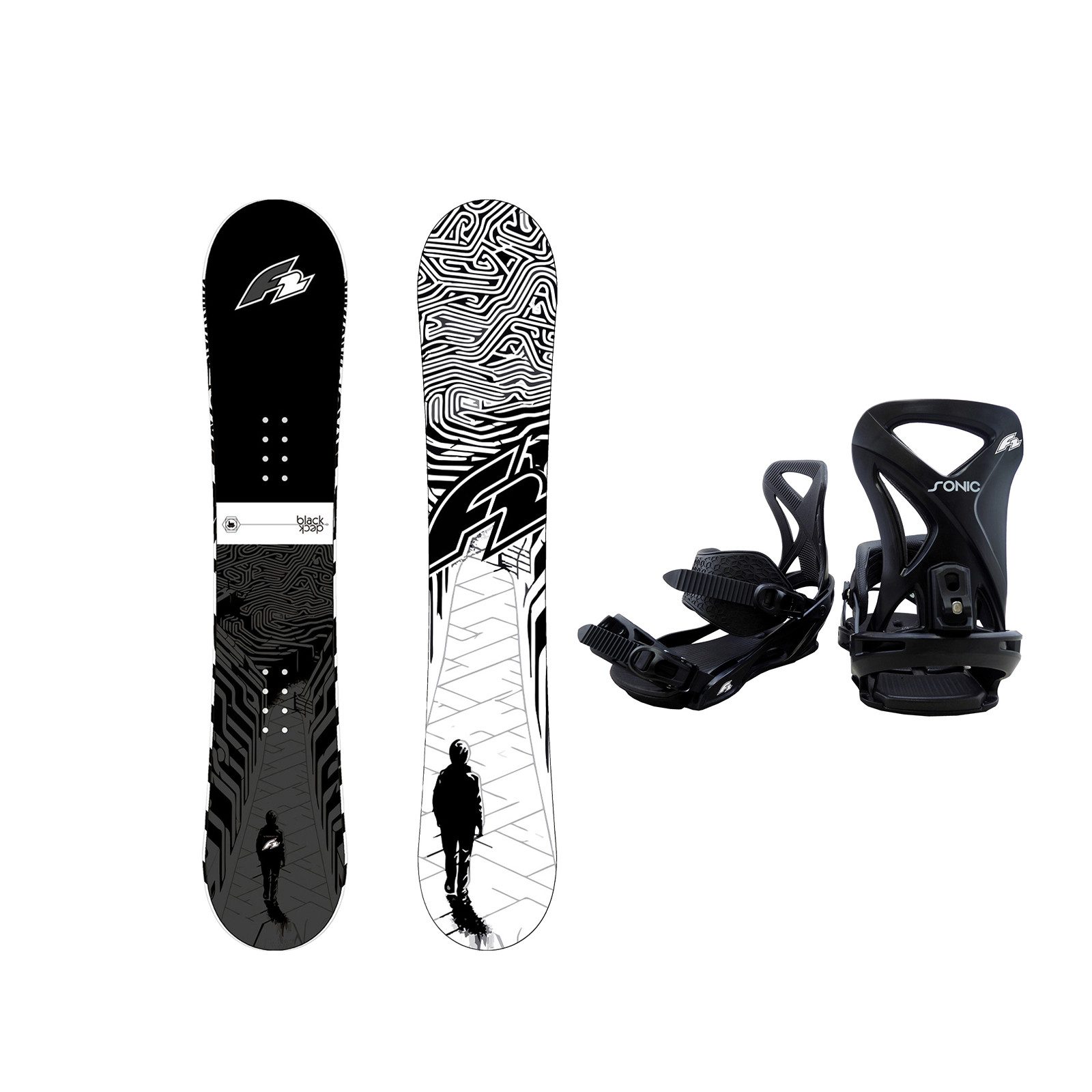 F2 Snowboard F2 Set Snowboard Blackdeck Wide Schwarz/Weiss 154w cm + Sonic Pro Bind