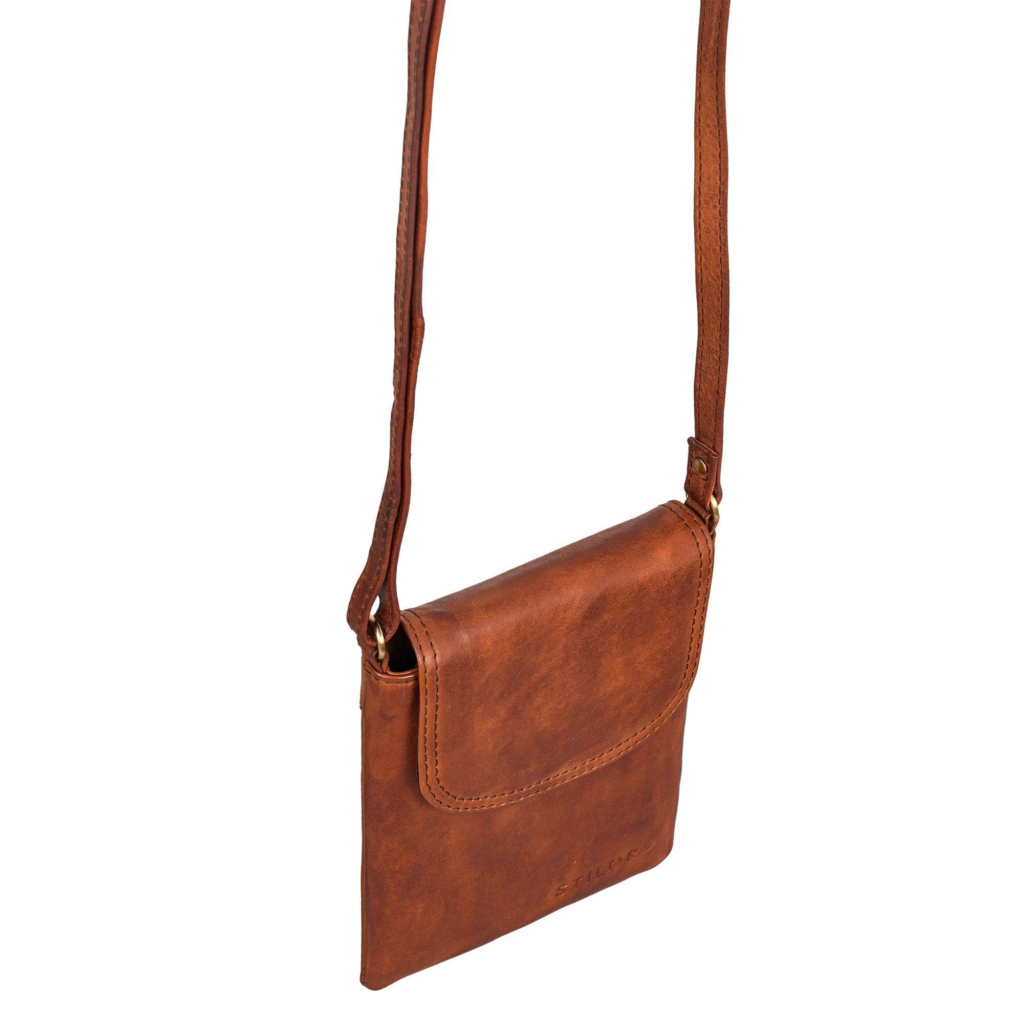 STILORD Handtasche "Ellis" Handytasche cognac brandy - Umhängen Leder zum