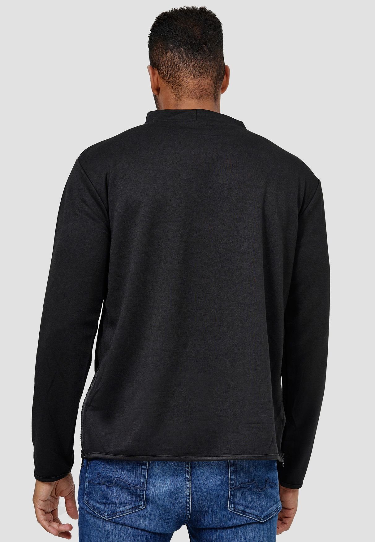 Sweater Longsleeve Sport Egomaxx Dünnes Bauchtasche 3842 Sweatshirt Pullover Schwarz in (1-tlg) Sweatshirt mit