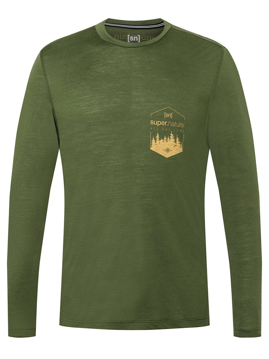 Rifle Longsleeve funktioneller Langarmshirt SUPER.NATURAL Green/Cumin LONG Merino DAY M LS Merino-Materialmix ALL