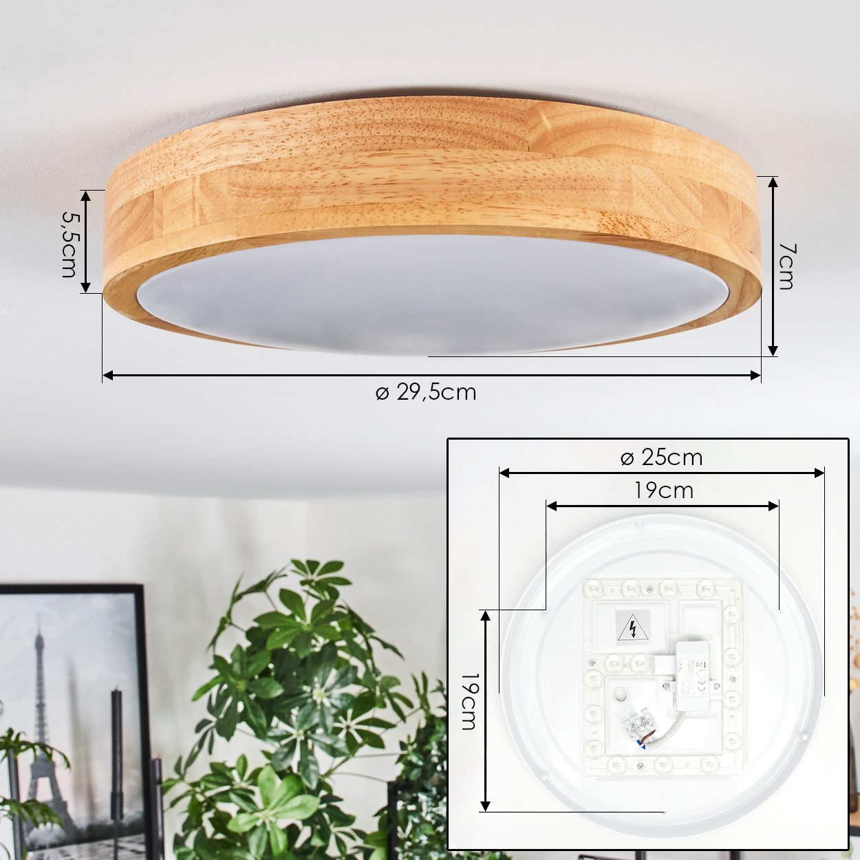 hofstein Deckenleuchte moderne Deckenlampe aus Metall/Bambus/Kunststoff in Weiß/Natur, LED wechselbar, 3000 Kelvin, Leuchte im angesagten Boho-Design (29, 5cm), – Bild 4 von 5