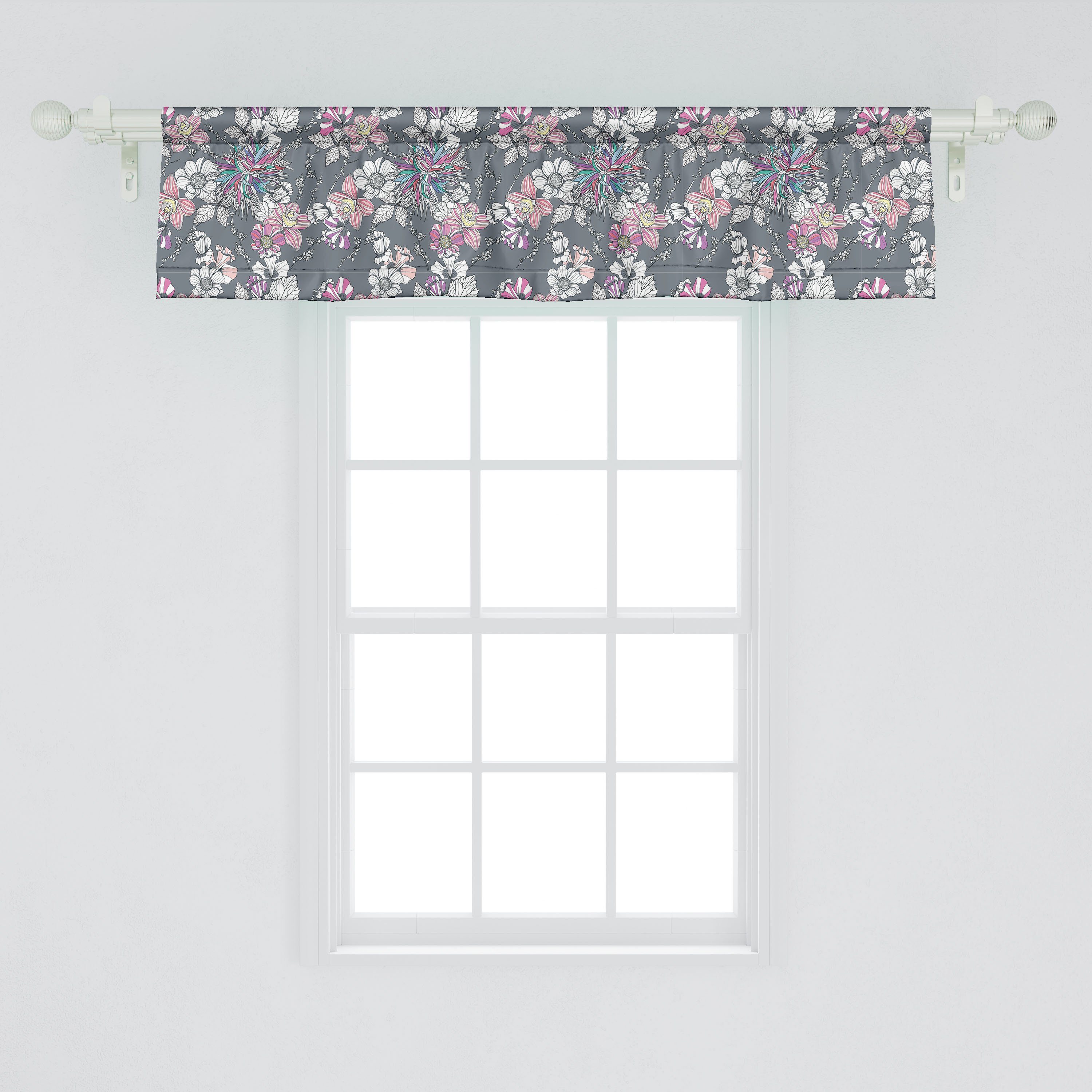 Schlafzimmer für Stangentasche, Abakuhaus, mit Fuzzy Blumen Scheibengardine Vorhang Ornamental Dahlia Volant Küche Microfaser, Dekor