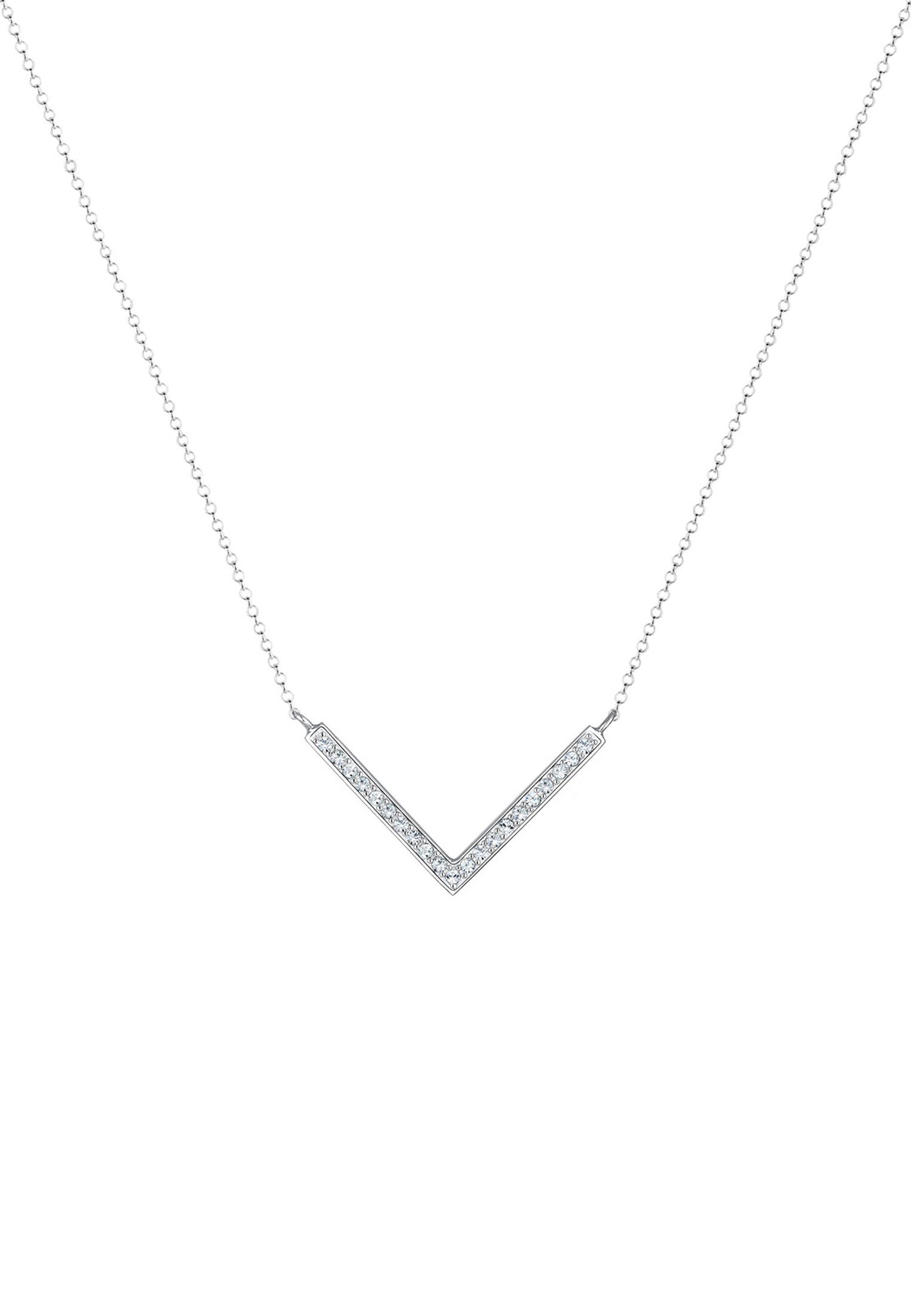 Silber, Elli 925 V-Kette Kette Anhänger Dreieck Kristalle mit Weiß