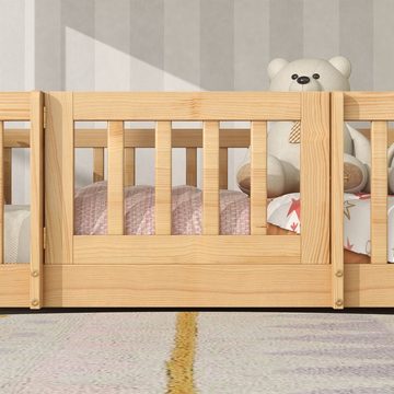 WISHDOR Kinderbett Doppelbett Jugendbett Hausbett (Massivholz, natur (200x90cm) ohne Matratze), mit rechtwinkliger Treppe