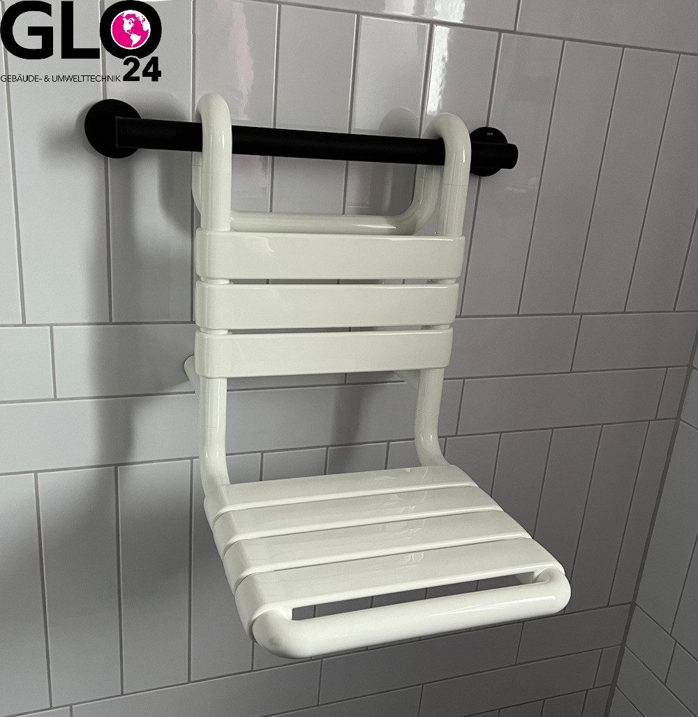 HEWI Duschstuhl Einhängesitz Serie 801 zum Einhängen in Duschhandlauf Dusche weiß, einfach einhängen und bequem duschen