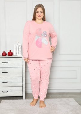 LOREZA Schlafanzug Damen Pyjama Übergröße Schlafanzug Hausanzug Nachtwäsche langarm 2XL-5 (Set, 2 tlg)