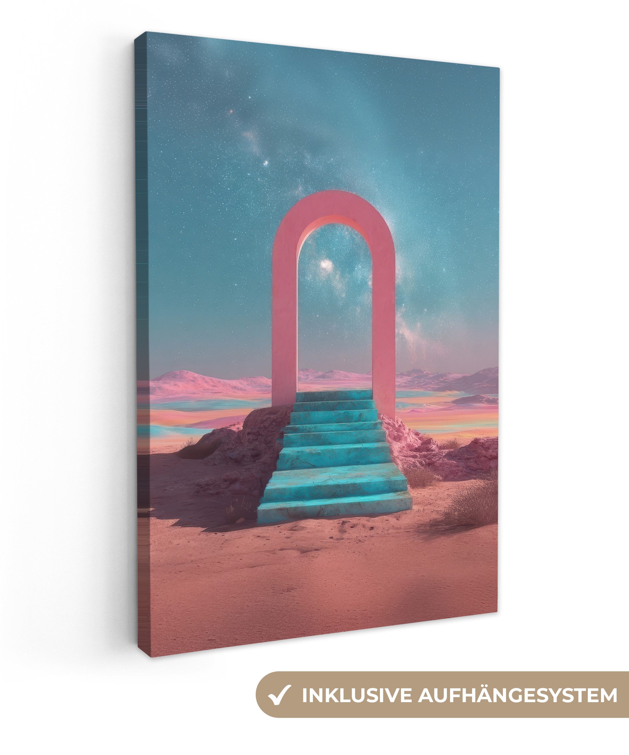OneMillionCanvasses® Leinwandbild Treppe - Bogen - Sternenhimmel, Fotodruck (1 St), Leinwand Canvas Wandbild, Wanddekoration 20x30 cm