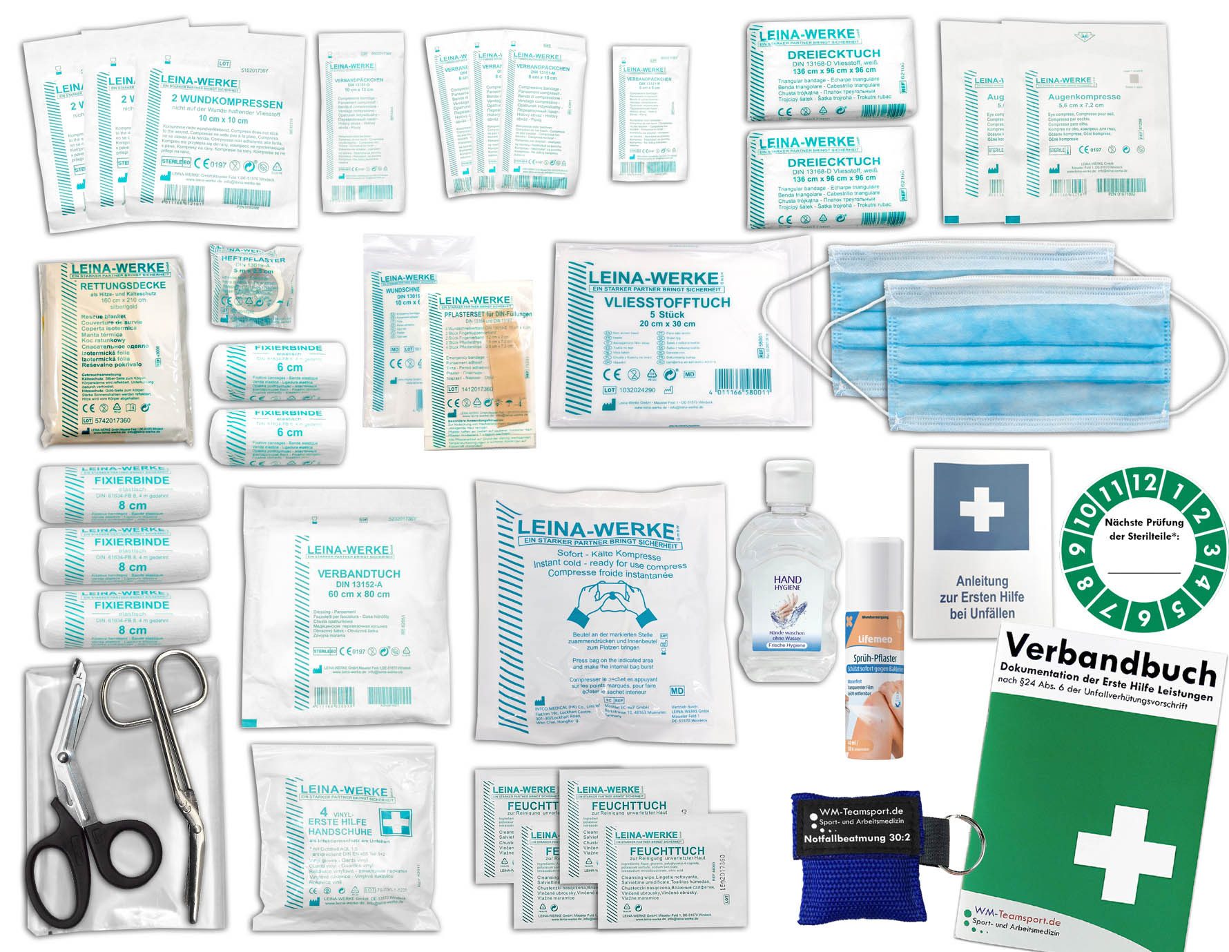 WM-Teamsport Erste-Hilfe-Set Set DIN 13157 PLUS 4 m. Beatmungshilfe + Sprühpflaster + Hygiene-Gel
