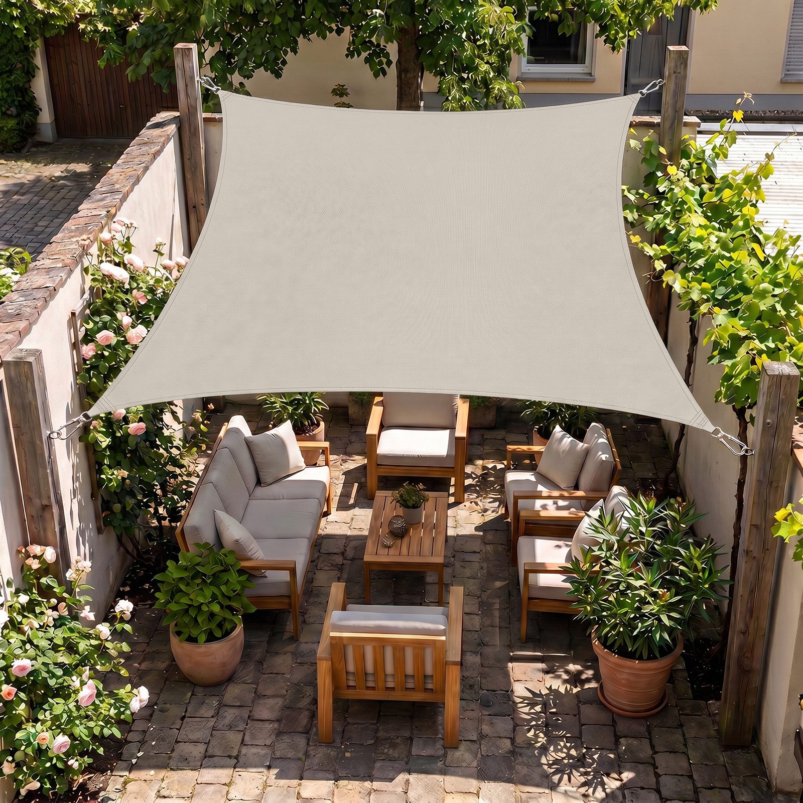 SUNULA Sonnensegel Balkon 160g/m² Polyester UV Schutz Sonnenschutz Terrasse Garten, Quadratisch, Taupe 3 x 3 m
