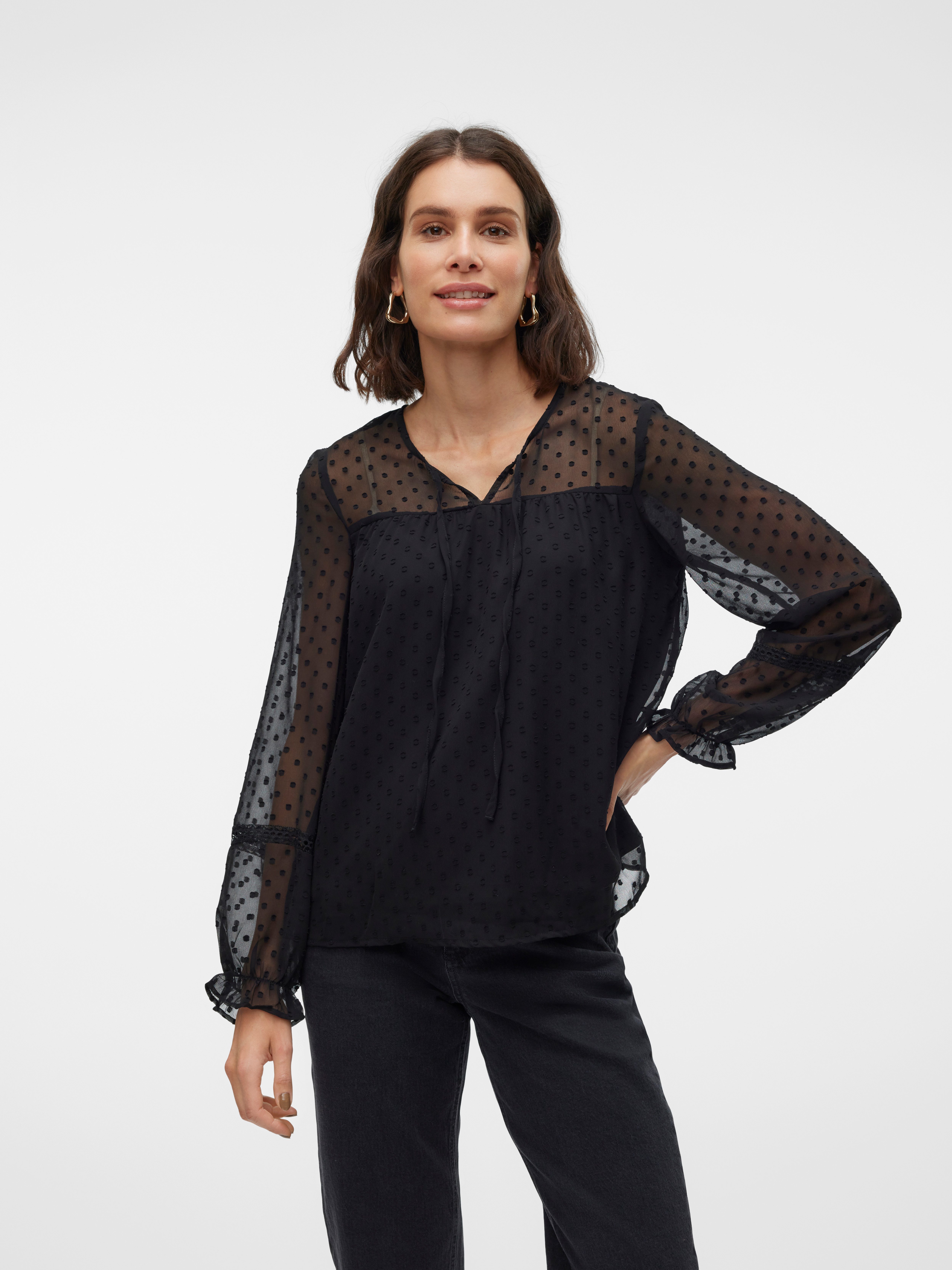 Langarmbluse VMLEAH LS LACE TOP WVN GA NOOS