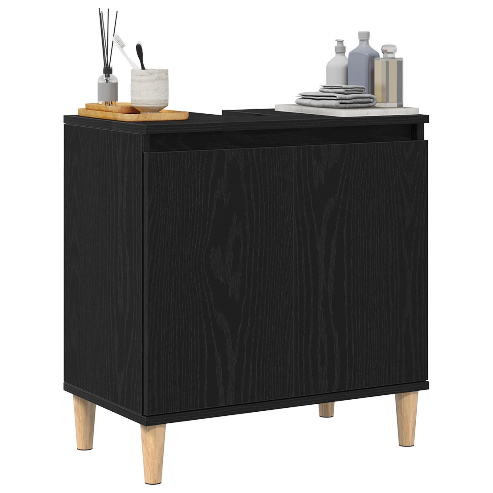 vidaXL Badezimmerspiegelschrank Waschbeckenunterschrank Schwarz Eiche 58x33 günstig online kaufen
