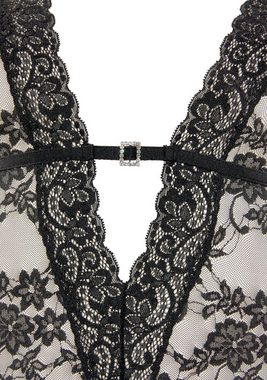 JETTE Body aus floraler Spitze mit Glitzeraccessoire, sexy Dessous, Reizwäsche