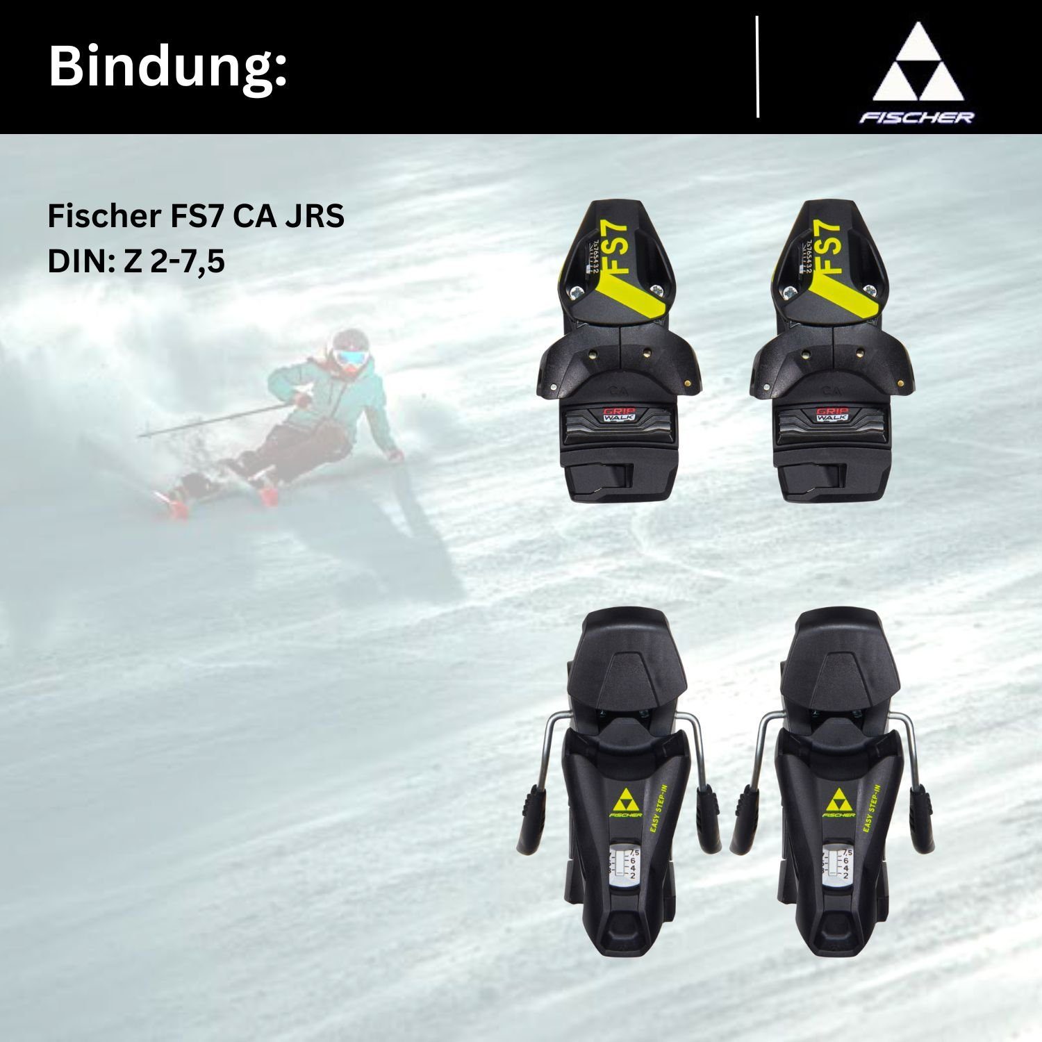 JRS Z2-7,5 Bindung Fischer 2024 FS7 Ski Kinder Juniorski Sports Race + Ski, Fischer RC4