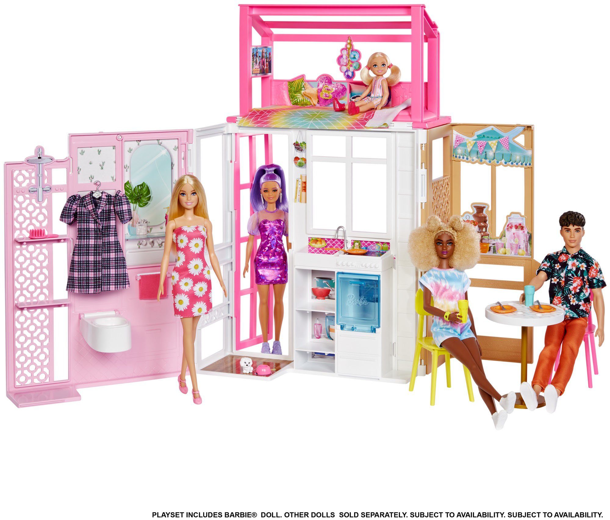 Barbie Puppenhaus klappbar inkl. Puppe (blond) und Zubehör, zum Mitnehmen;  klappbar