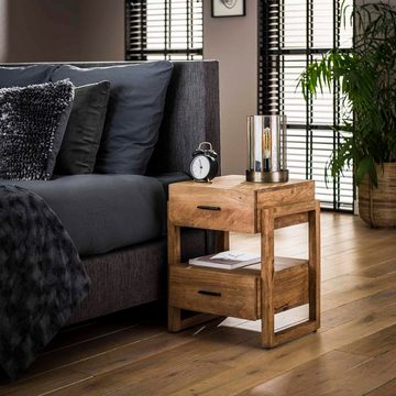 RINGO-Living Beistelltisch Massivholz Nachttisch Inoa mit 2 Schubladen in Natur-hell, Möbel