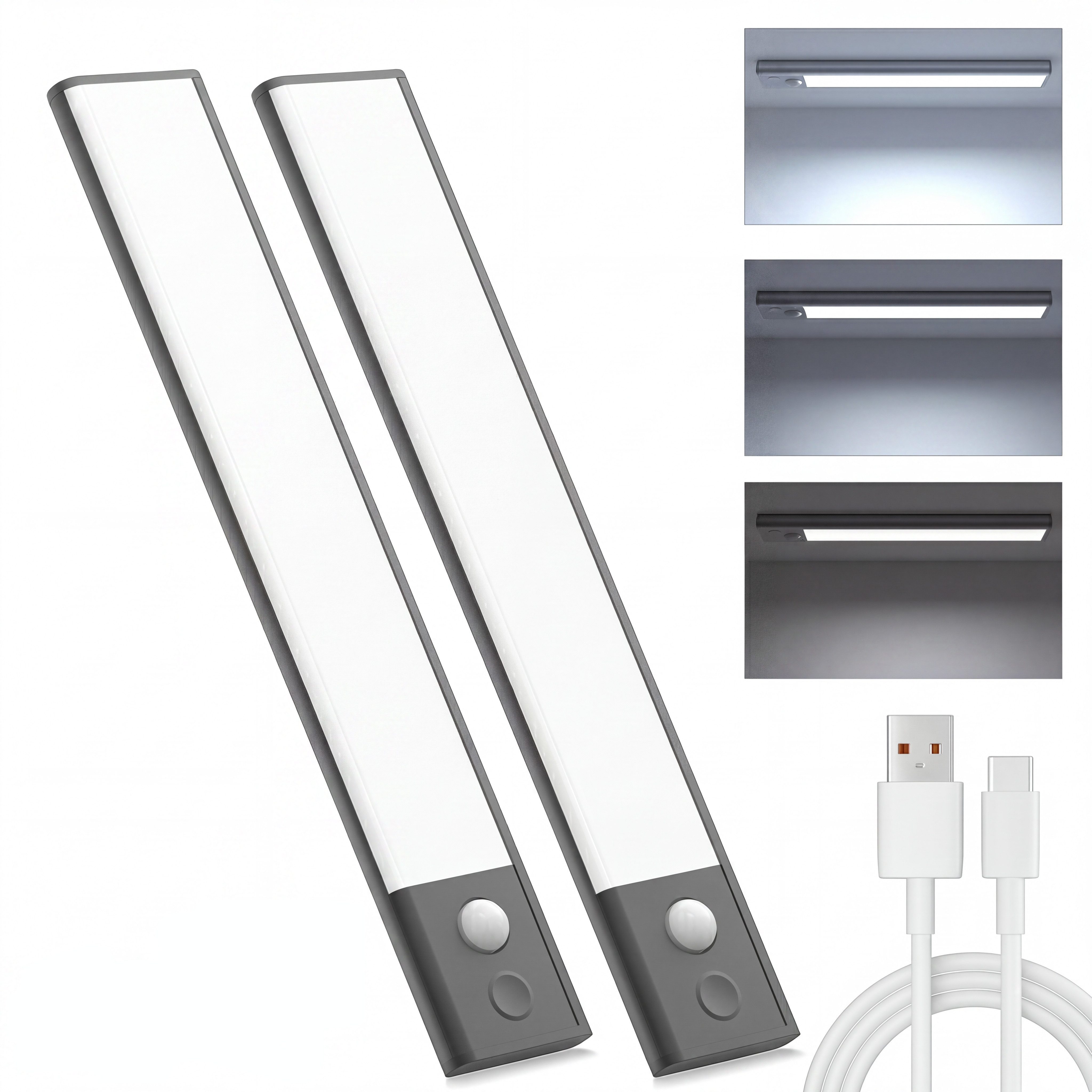 ANYSUN LED Unterbauleuchte Küche 2er Set Schrankbeleuchtung mit Bewegungsmelder und Akku, LED fest integriert, Kaltweiß, 40 cm Küchenlampe, USB-C wiederaufladbar, Stufenlos Dimmbar, 2 Stück