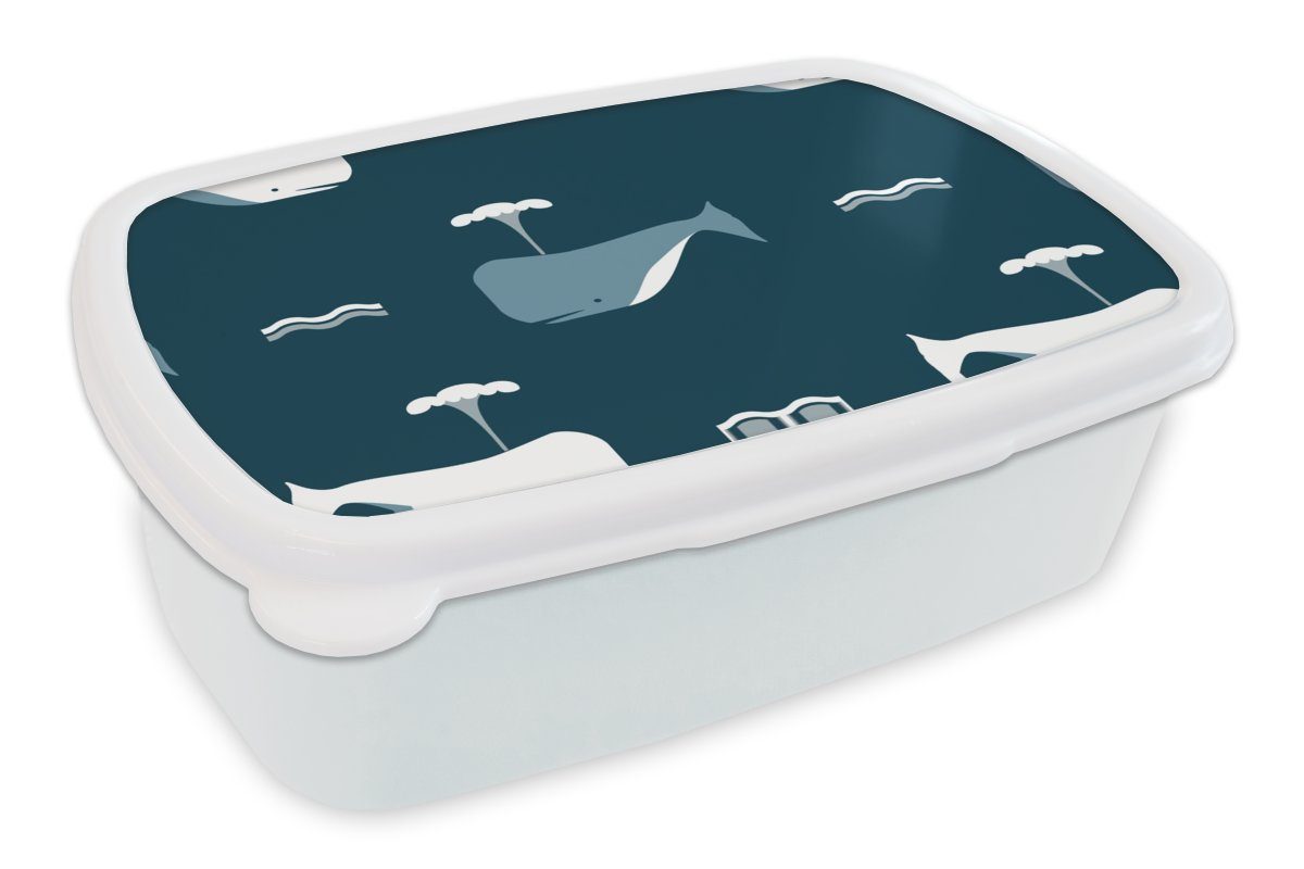 MuchoWow Lunchbox Muster - Wal - Wasser - Kind - Kinder - Kinder, Kunststoff, (2-tlg), Brotbox für Kinder und Erwachsene, Brotdose, für Jungs und Mädchen weiß