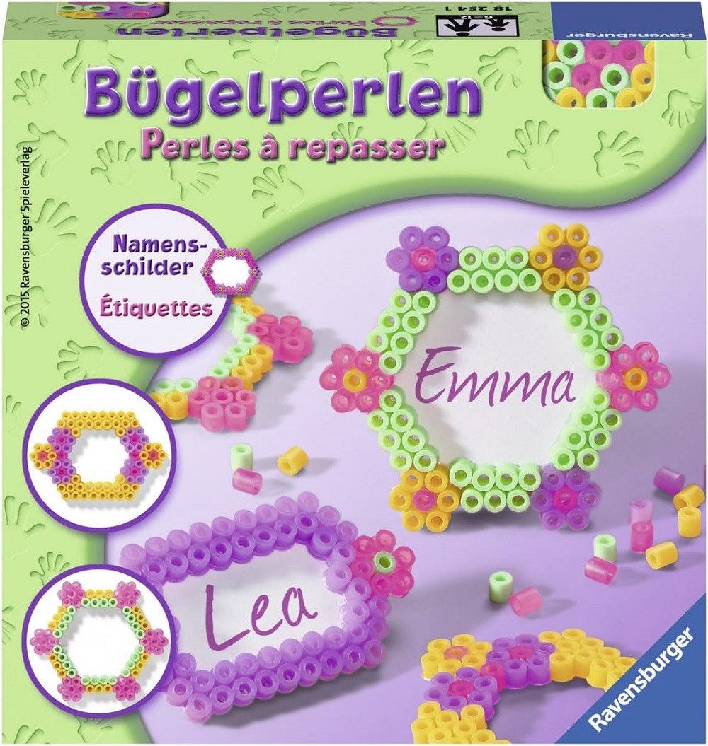 Ravensburger Bügelperlen Namensschilder, 800 Bügelperlen und Perlensteckplatte, Perlen, als Dekoration, Geschenk und Mitgebsel geeignet