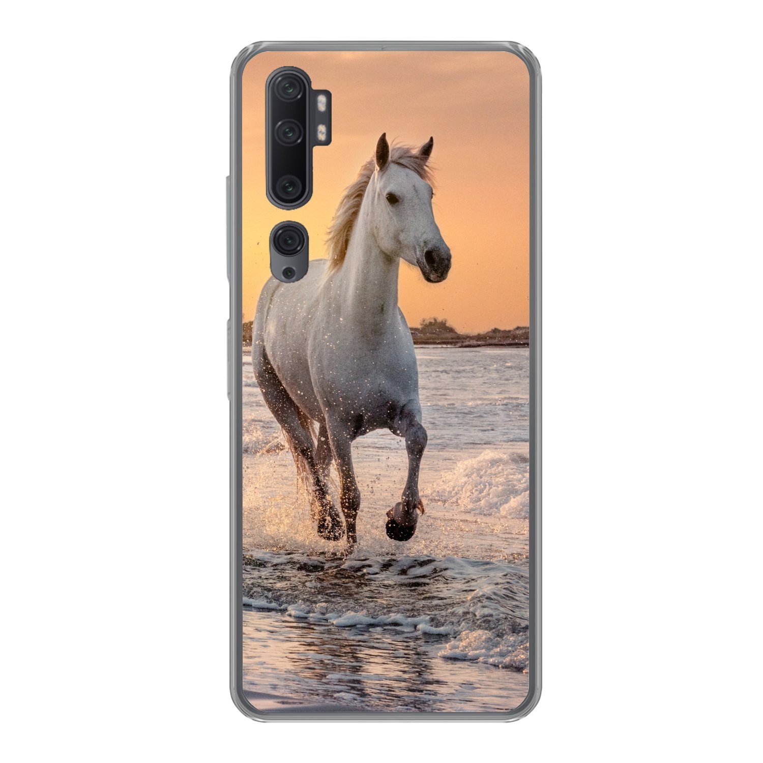 MuchoWow Handyhülle für Xiaomi Mi Note 10 Pferde - Sonne - Meer - Strand - Tiere