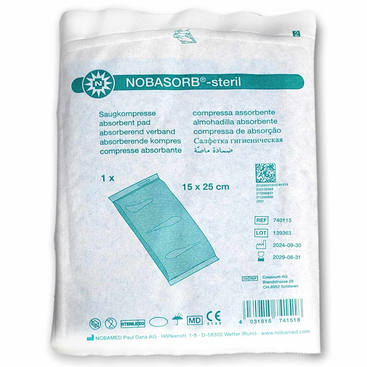 NOBAMED Paul Danz AG Erste-Hilfe-Set Nobasorb® sterile Saugkompresse, 15 cm x 25 cm, Wundauflage, (1 St), für stark nässende Wunden