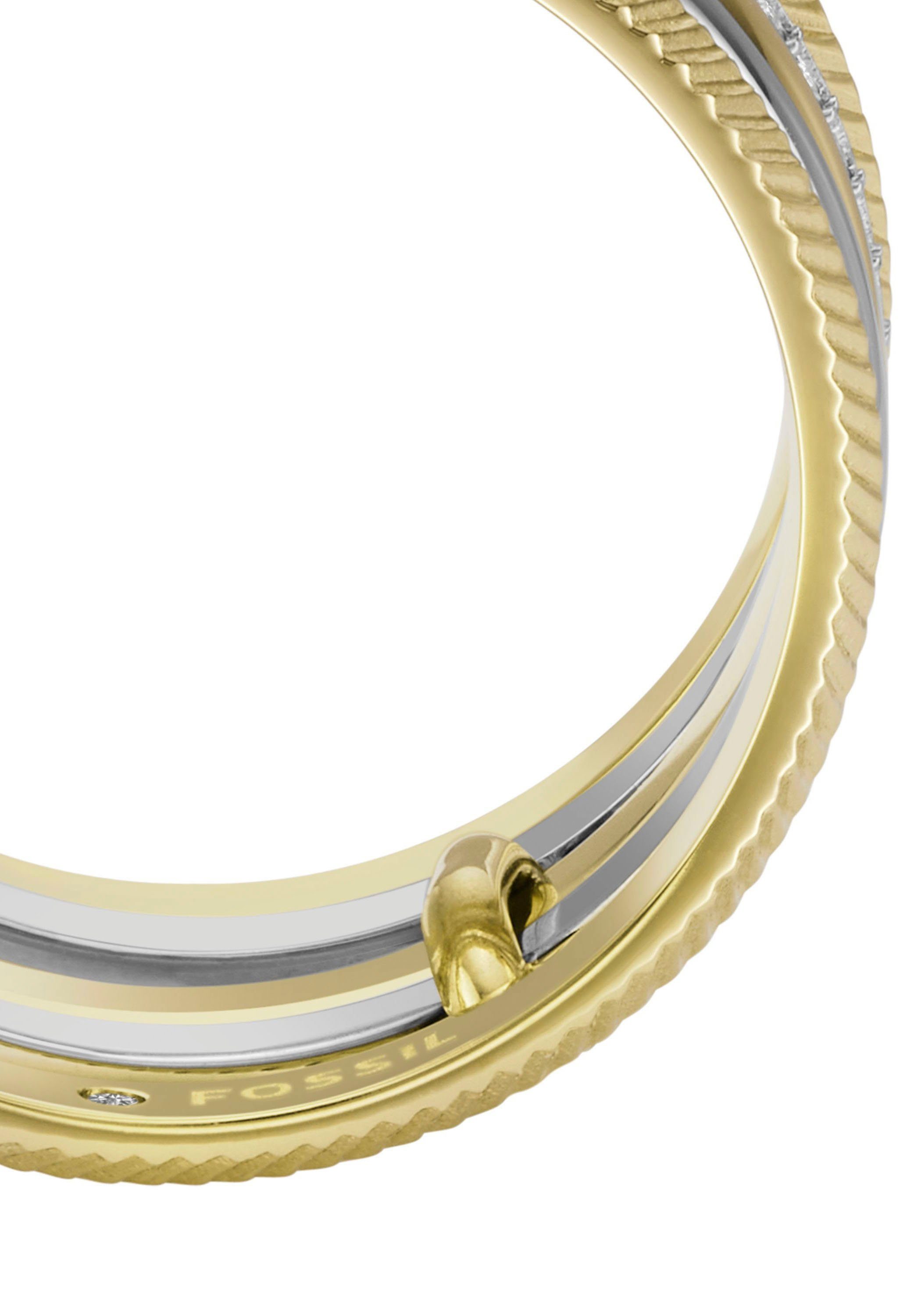 Fossil Fingerring Schmuck JEWELRY ALL STACKED UP TWO-TONE PRESTACK RING, mit Glasstein – Bild 4 von 5