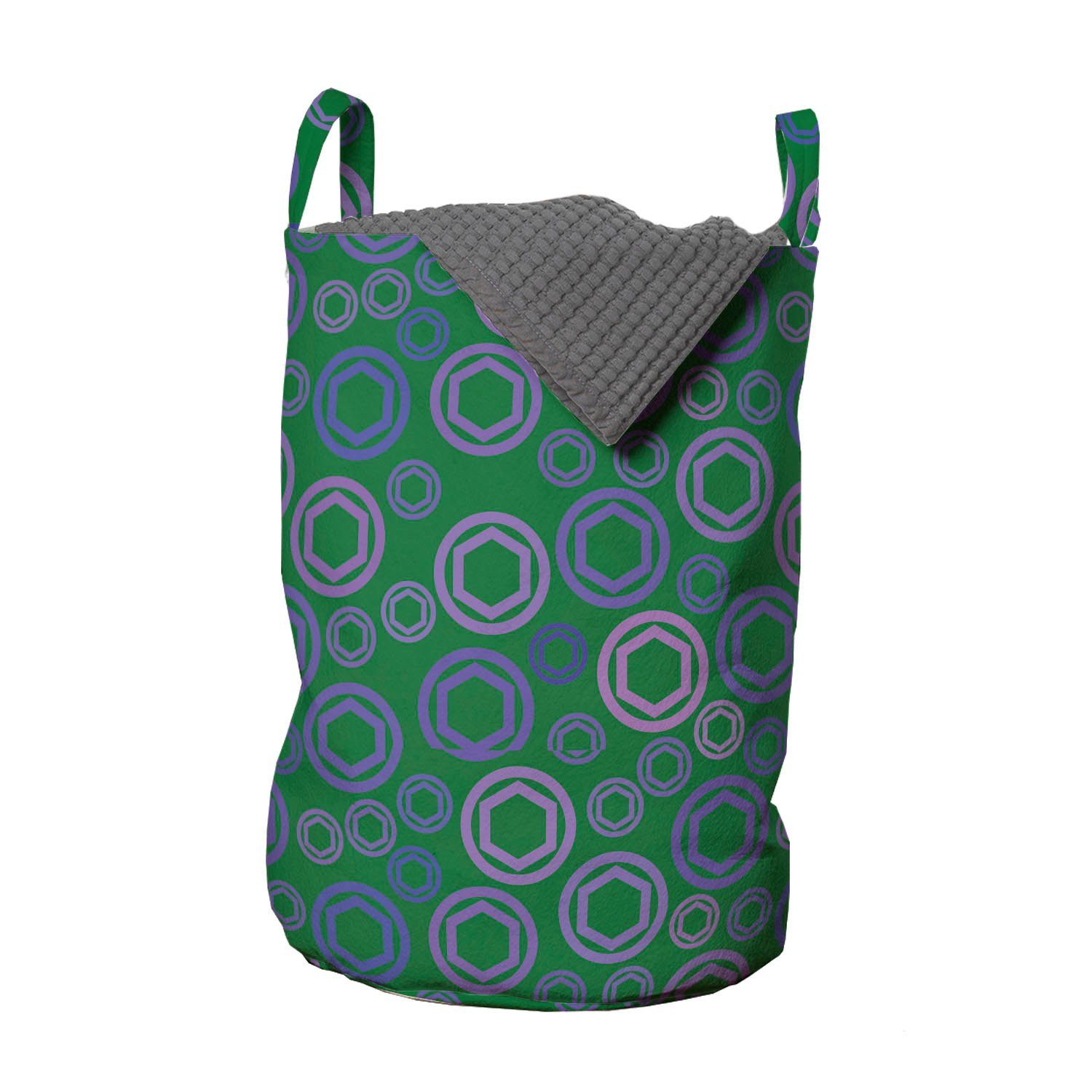 Abakuhaus Wäschesäckchen Wäschekorb mit Griffen Kordelzugverschluss für Waschsalons, Grün und Lila Hexagons Kreise