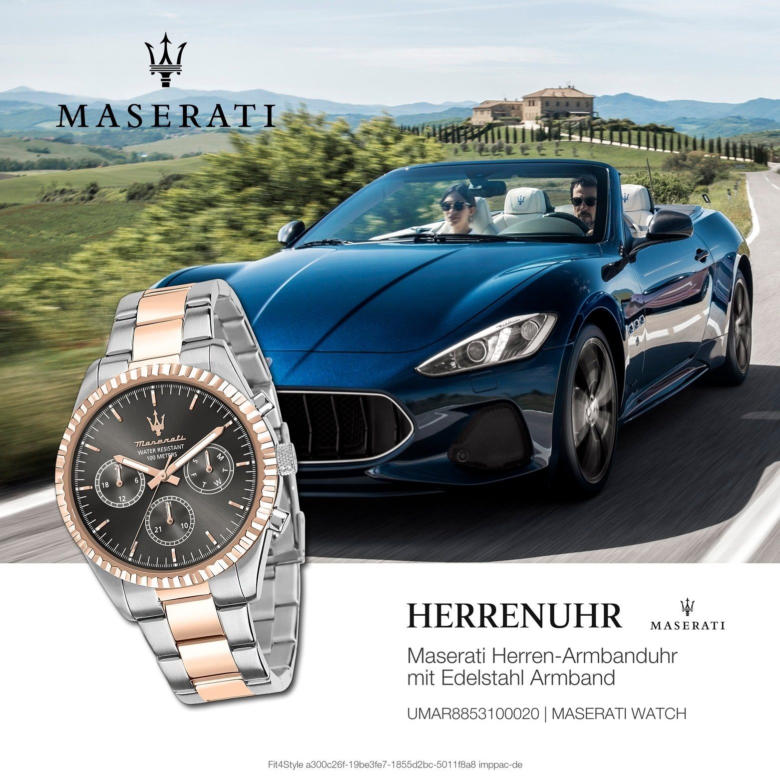Herren rund, Edelstahlarmband, Herrenuhr Italy schwarz groß 51,5x43mm) Maserati Made-In (ca. rosé, Multifunktionsuhr MASERATI Multifunktion,