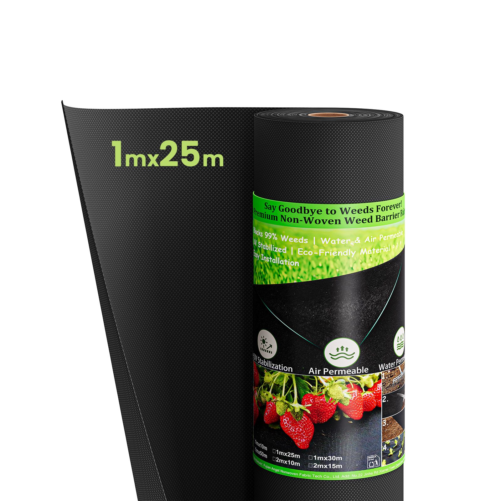 OUNUO Unkrautvlies Gartenvlies 100g/m² mit Erdanker Wasserdurchlässig 1m breit, 1m x 25m mit 50 Erdanker