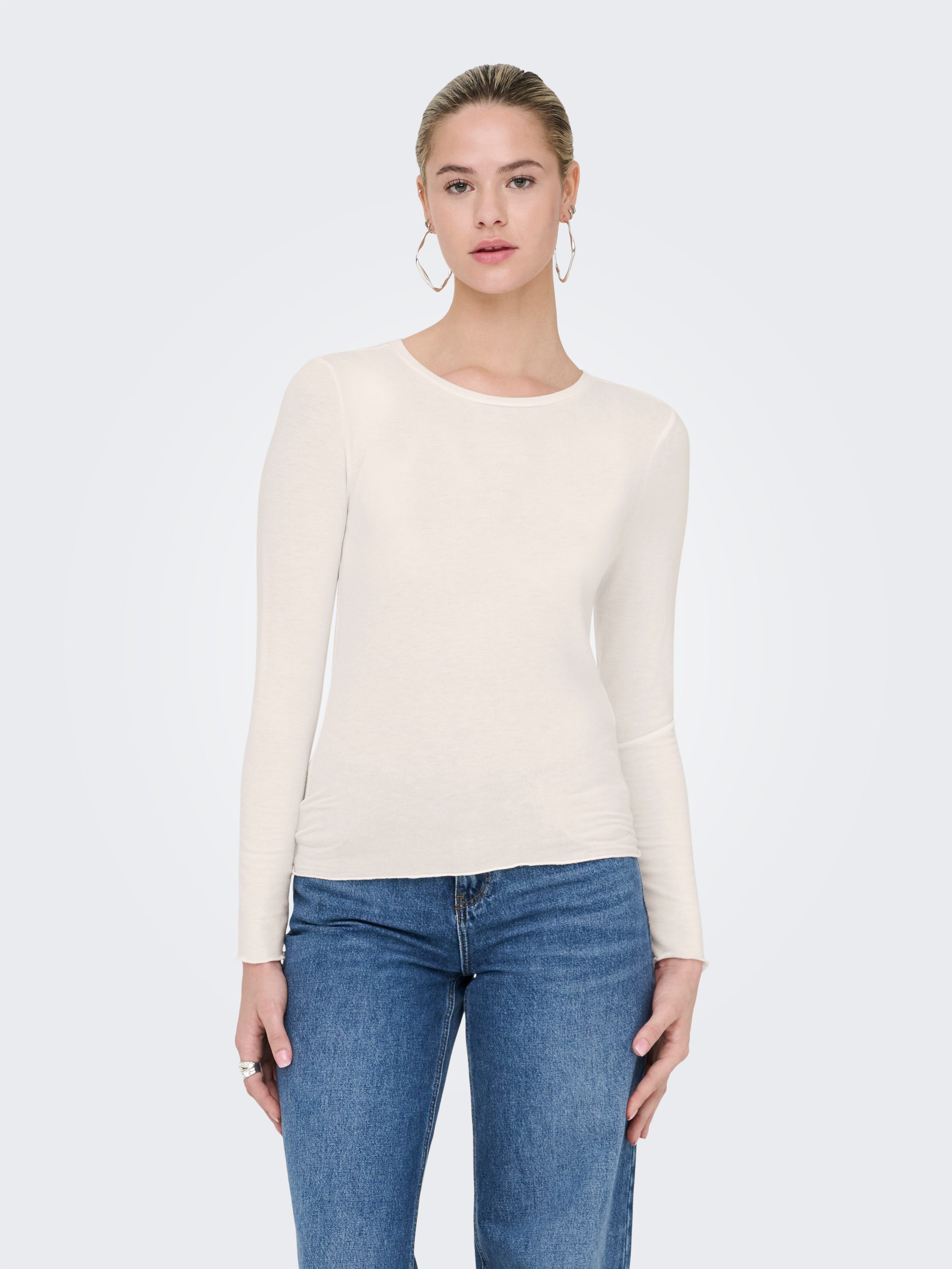 ONLY Langarmshirt ONLVIRRO O NECK L/S TOP BOX JRS Materialmix, regular fit