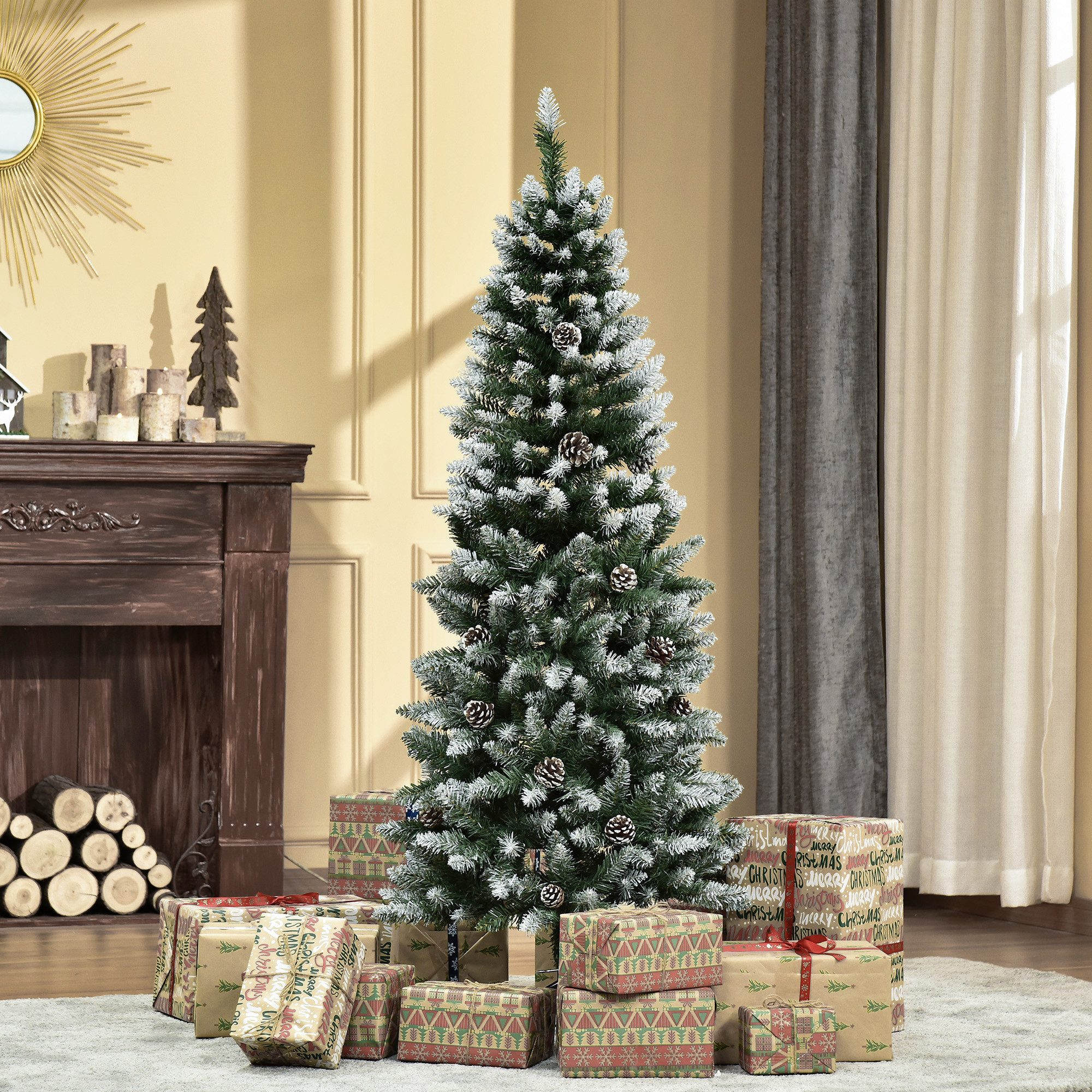 HOMCOM Künstlicher Weihnachtsbaum Weihnachtsbaum, 180 cm, 630 Zweige, 37 Zapfen, Kunststoff, Grün+Weiß