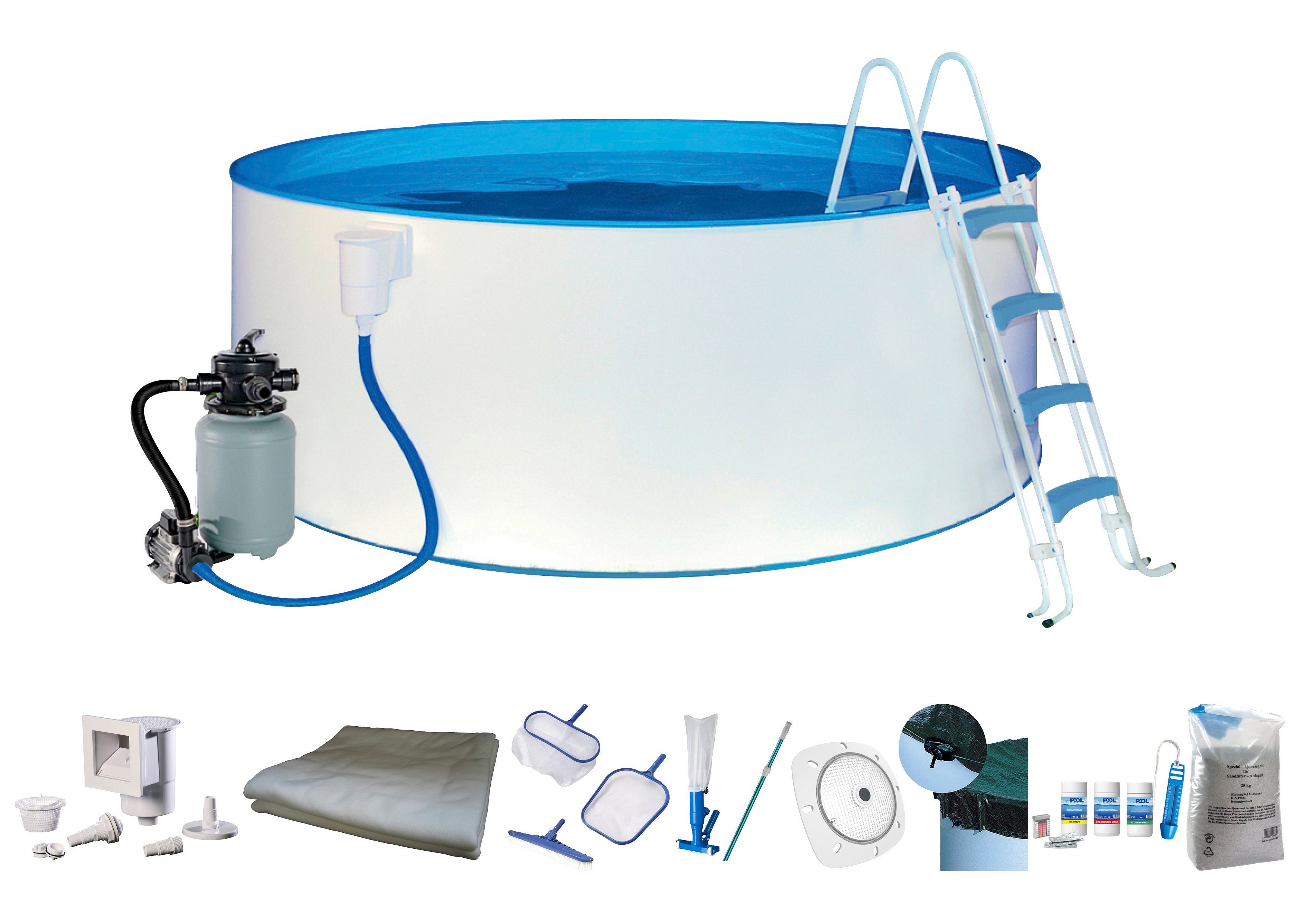 my POOL BWT Rundpool inkl. LED-Scheinwerfer zur effektvollen Beleuchtung (Komplett-Set, 10-tlg), mit umfangreichem Zubehör in zwei Größen