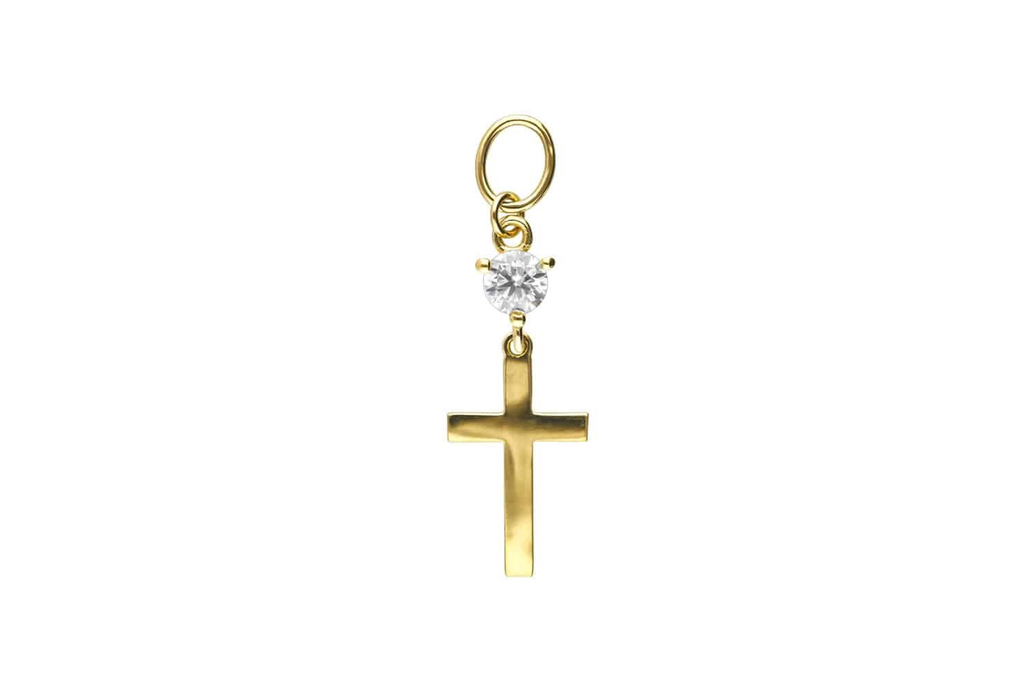 PIERCINGLINE Piercing-Set 18 Karat Gold Anhänger für Clicker MOISSANIT + KREUZ (Piercing-Anhänger, 1-tlg)