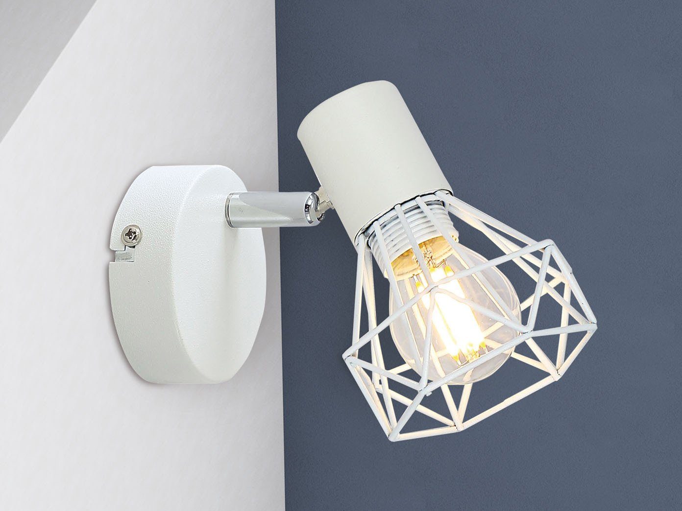 Strahler Leselampe Schalter Gitter-Lampe LED LED mit Innen & Bett Weiß Ein/Aus, meineWunschleuchte Wandleuchte, wechselbar, - Warmweiß, Wand-Montage