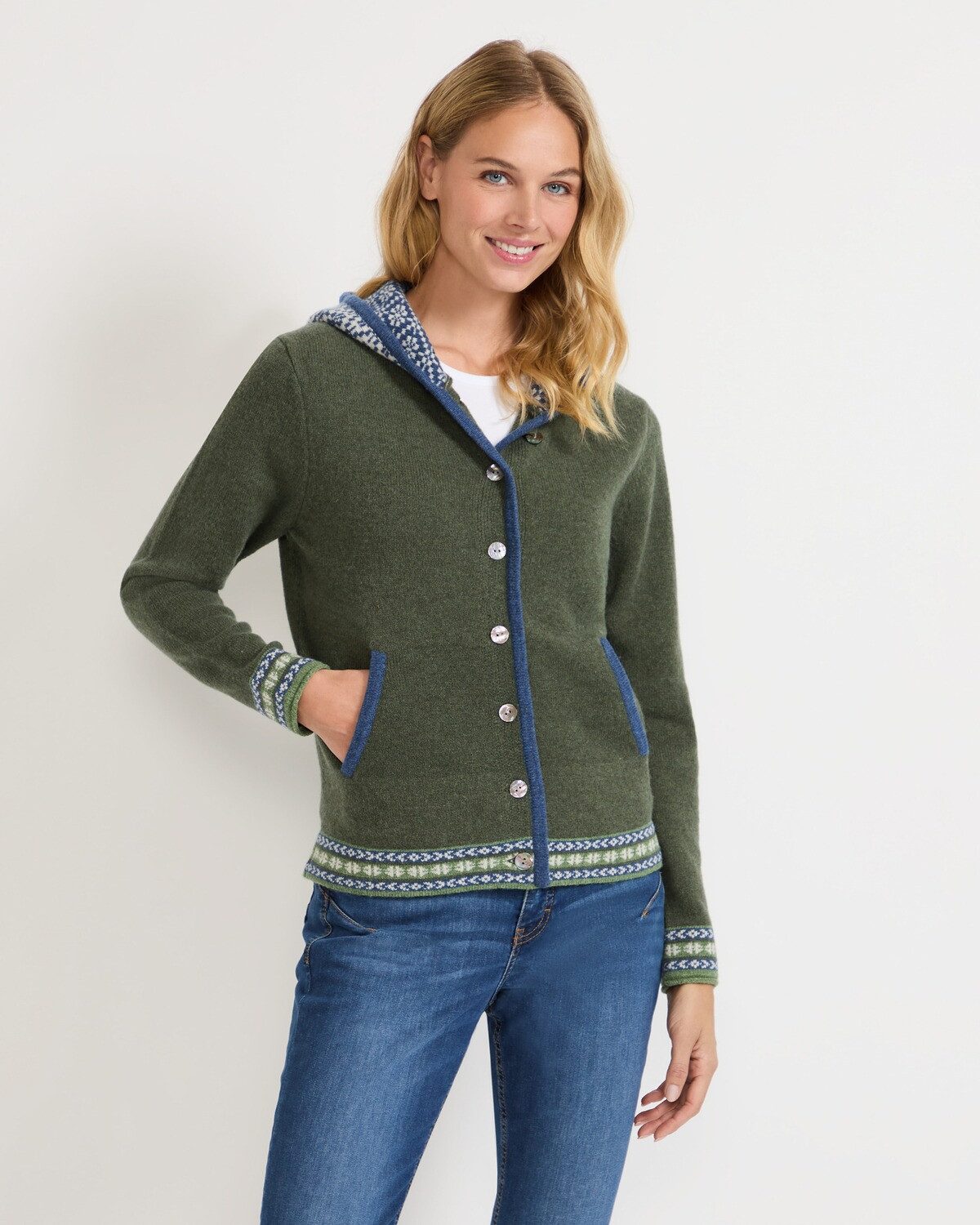 Reitmayer Strickjacke Jacquard-Cardigan mit Kapuze – Bild 4 von 5